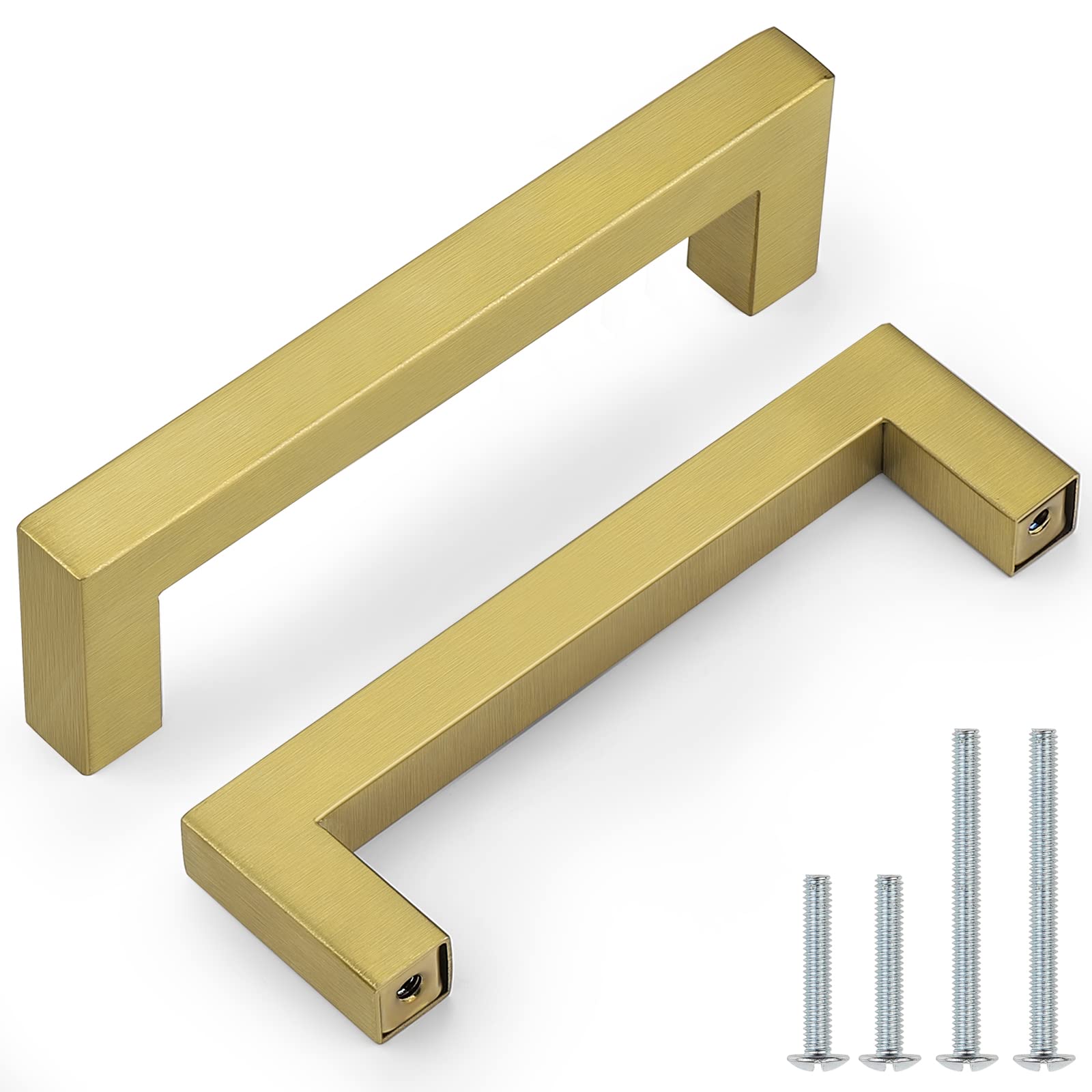 Probrico 20 Pack 3 Inch Brushed Brass Cabinet Pulls - Square Gold Kitchen Drawer Handles, Stainless Steel Hardware for Modern Cabinets | Perfect for Home Renovation, DIY Projects & Furniture Upgrades