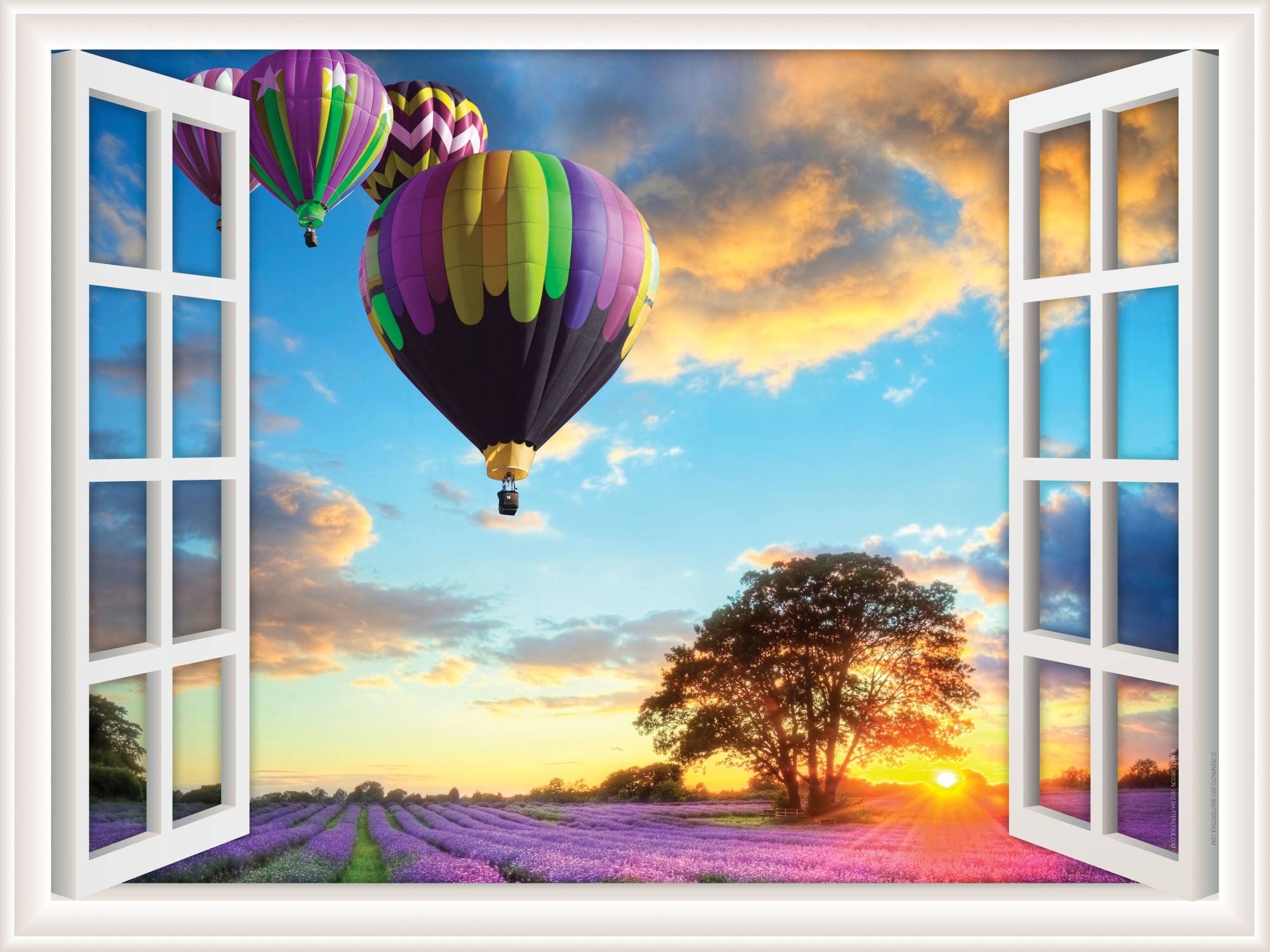 Peel & Stick Wall Decals - Hot Air Balloon Window View Wall Stickers (54x40.5 Inch) - Perfect for Kids' Room, Nursery, Classroom & Office Decor