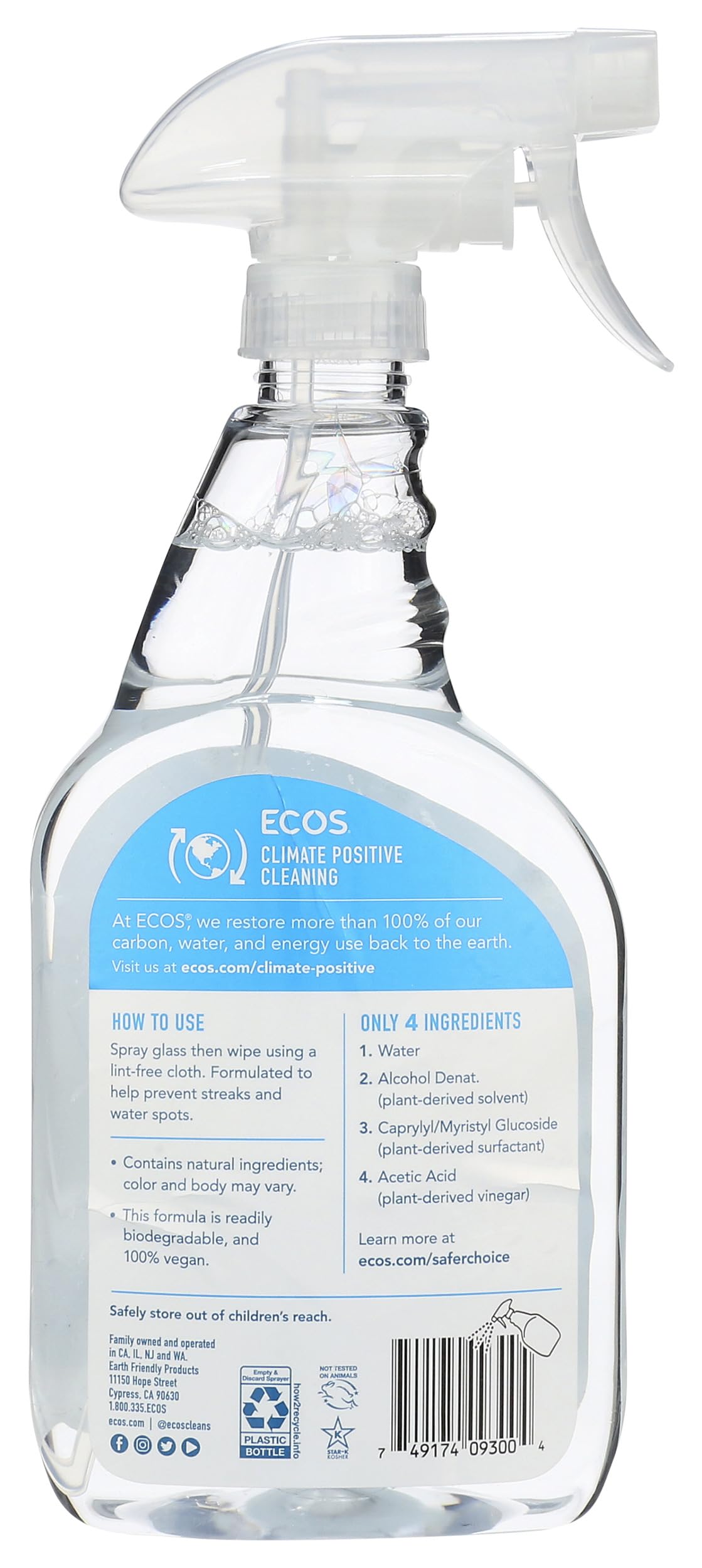 Earth Friendly Products Vinegar Window Cleaner - 22 Oz, Streak-Free & Non-Toxic - Perfect for Glass, Mirrors & Household Cleaning