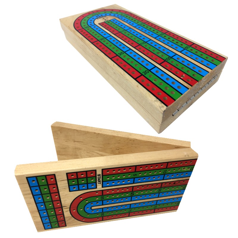3-Track Color Folding Cribbage Board Game Set - Portable Wooden Travel Cribbage for Adults & Kids - Perfect for Camping, Road Trips & Family Game Nights