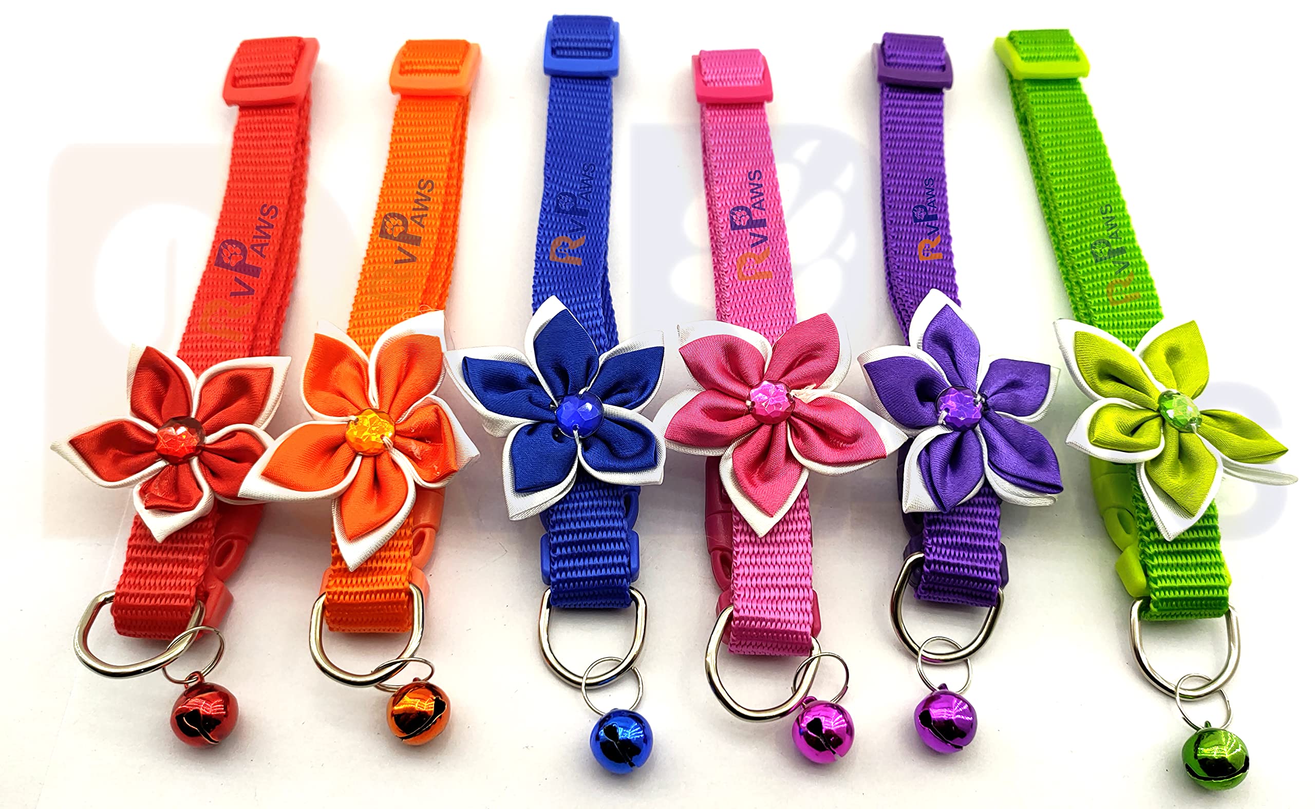 RvPaws Adjustable Dog Collar with Bell & Bow Tie - Cute Safety Collar for Puppies & Small Dogs, Flower Design Pet Collar (X-Small, 10mm, Red) - Perfect for Daily Walks, Grooming & Special Occasions