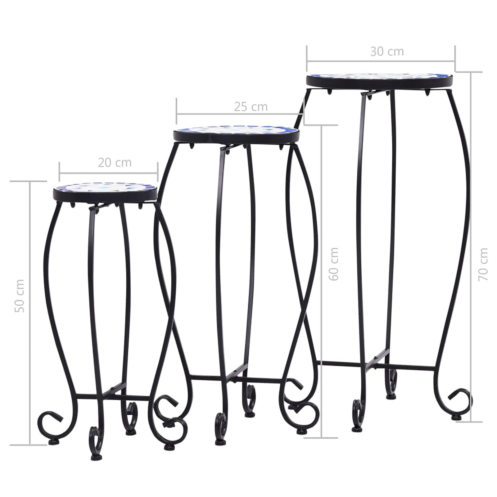 Tidyard 3-Piece Ceramic Top Garden Side Table Set with Iron Frame - Outdoor Patio Coffee Tables & Plant Stands in Blue for Backyard, Terrace, Balcony - Perfect for Summer BBQs, Poolside Lounging & Outdoor Entertaining