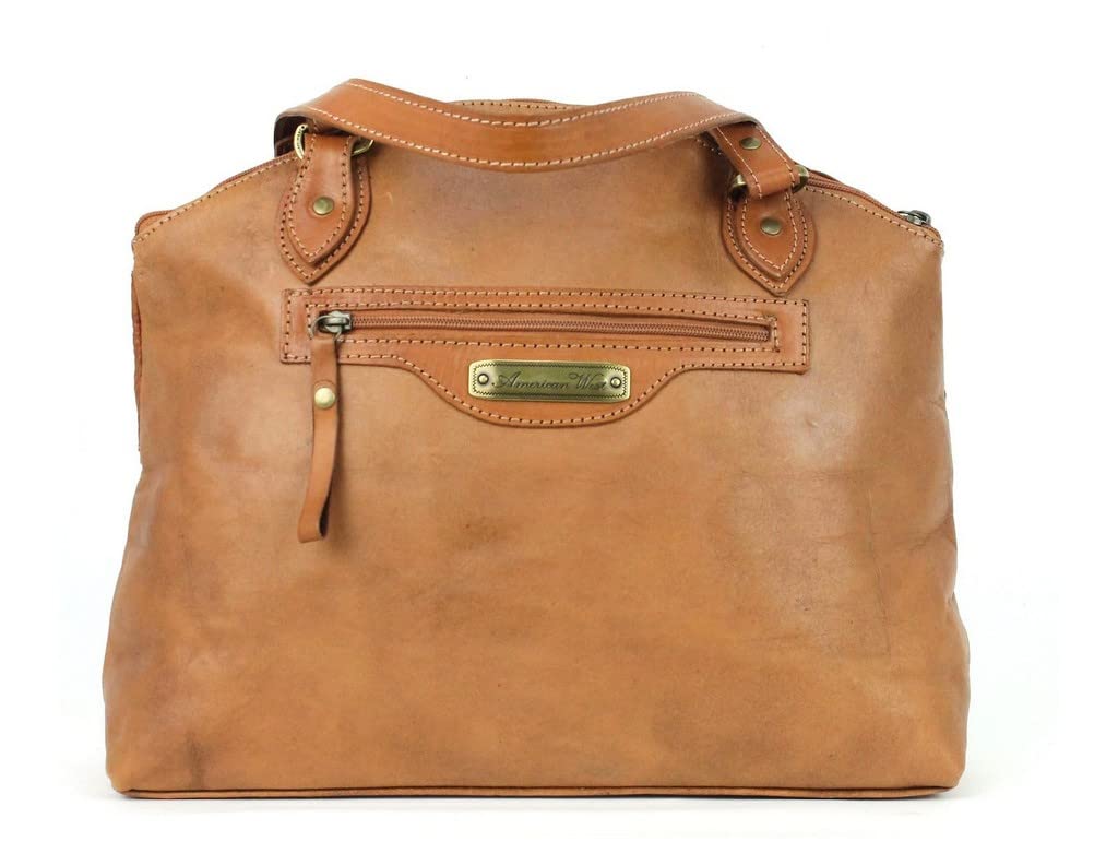 American West Women's Texas Rose Tote Bag - Tan Leather Crossbody Purse for Everyday Use, Work & Travel | One Size Fits All | Western Cowgirl Style Handbag