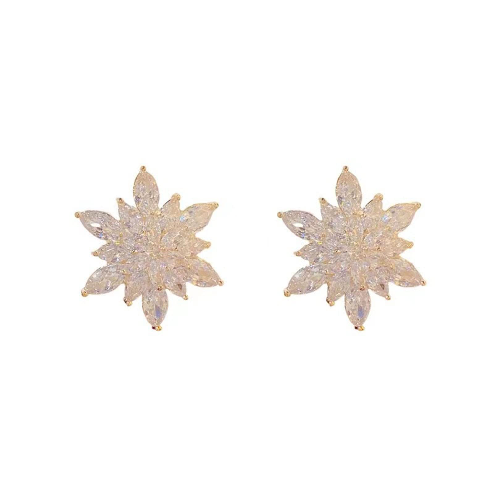 Luxury Crystal Multi Diamond Flower Stud Earrings - High-End Exquisite Zircon Hoop Earrings for Women, Big Silver Hoop Earrings (One Size) - Perfect for Weddings, Parties, and Special Occasions
