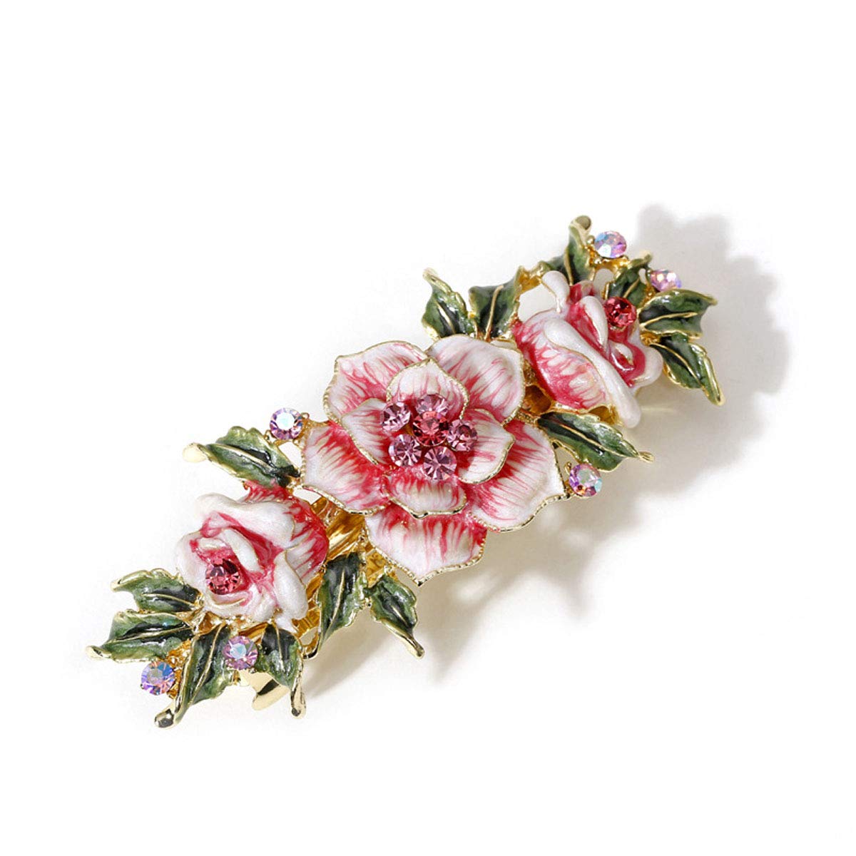 Exquisite Vintage Rhinestone Flower Hair Barrette - Bridal Wedding Hair Clip with Metal Crystals, French Hair Clasp for Women (Red) | Perfect for Weddings, Proms, Parties & Special Occasions