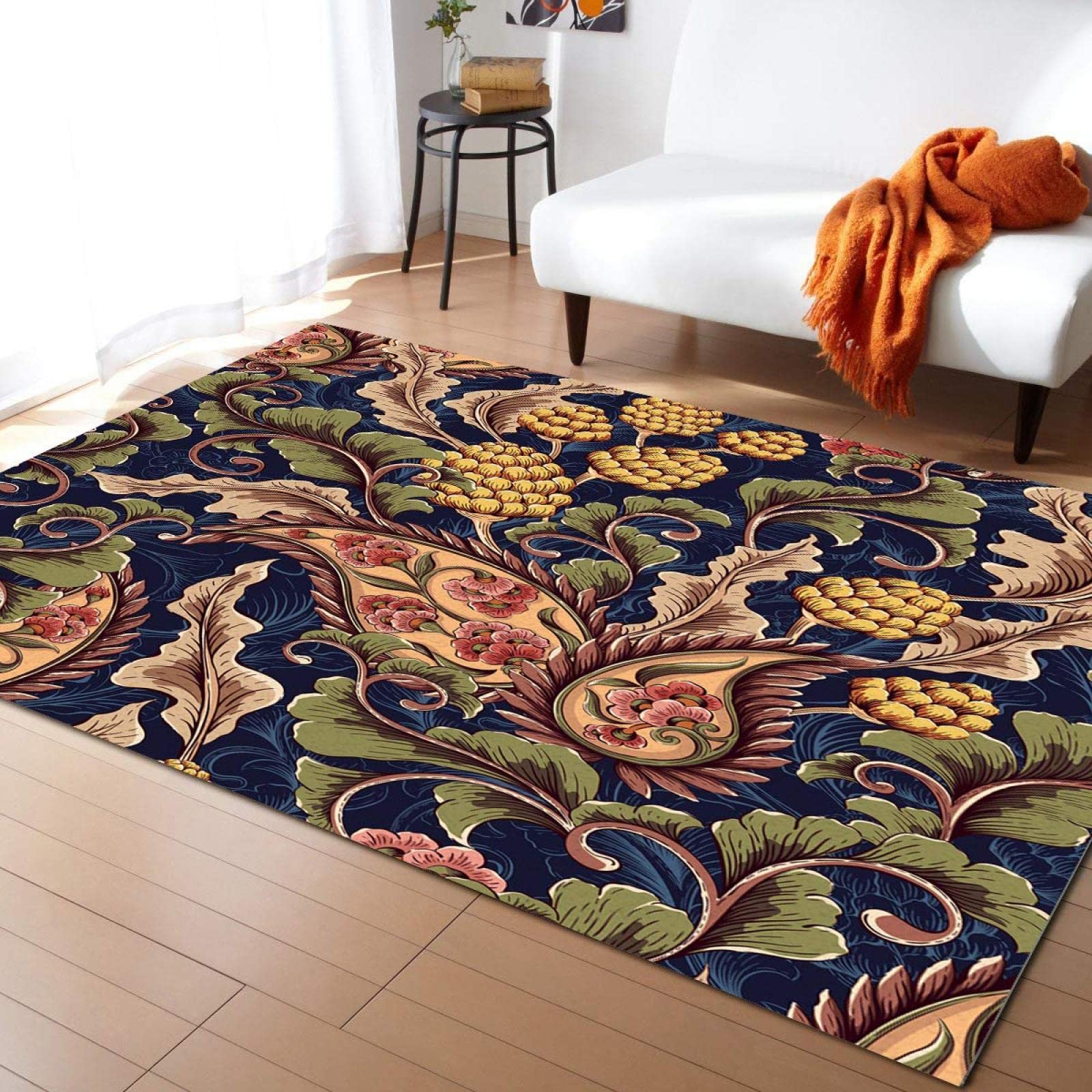 Green Yellow Plants Fruit Leaf Harvest Indoor Area Rug with Non-Slip Backing - Washable 5x8ft Living Room Bedroom Home Office Floor Carpet - Perfect for Boho Decor, Farmhouse Style & Cozy Spaces