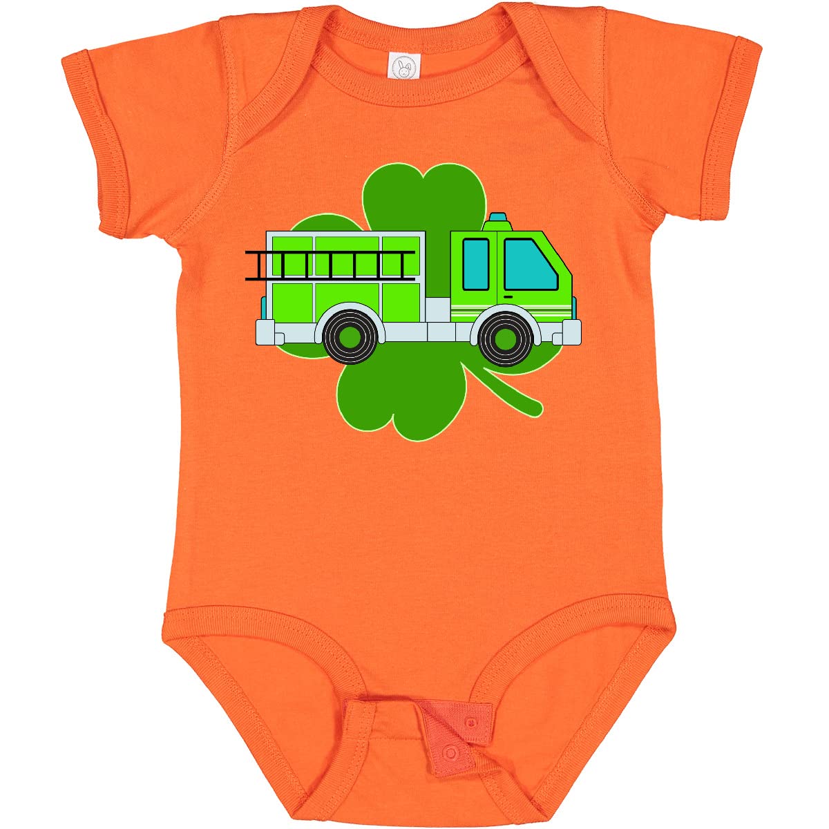 inktastic St. Patrick's Day Green Fire Truck with Clover Baby Bodysuit - Perfect for Irish-Themed Parties & Holiday Photoshoots