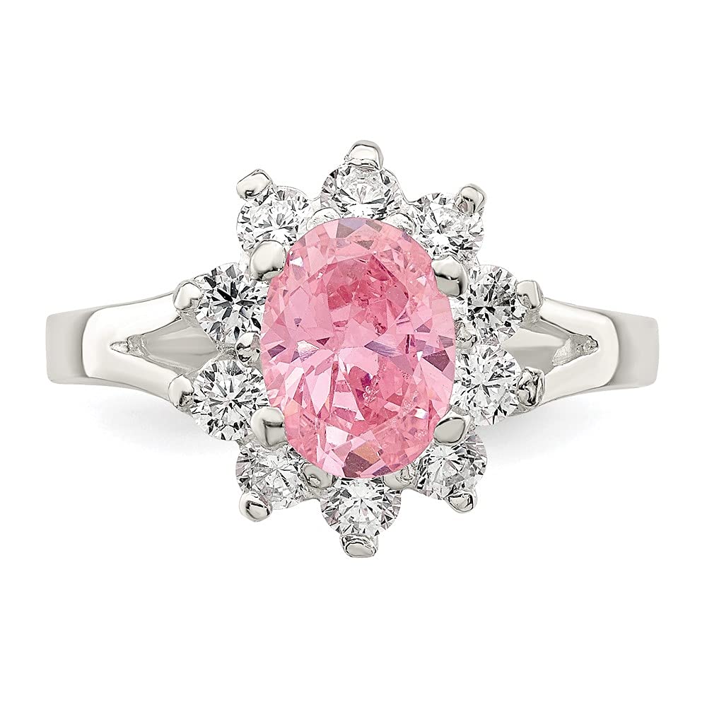 925 Sterling Silver Pink Oval Cubic Zirconia Cluster Ring for Women - Elegant Fine Jewelry Gift for Her, Perfect for Anniversaries, Birthdays & Special Occasions
