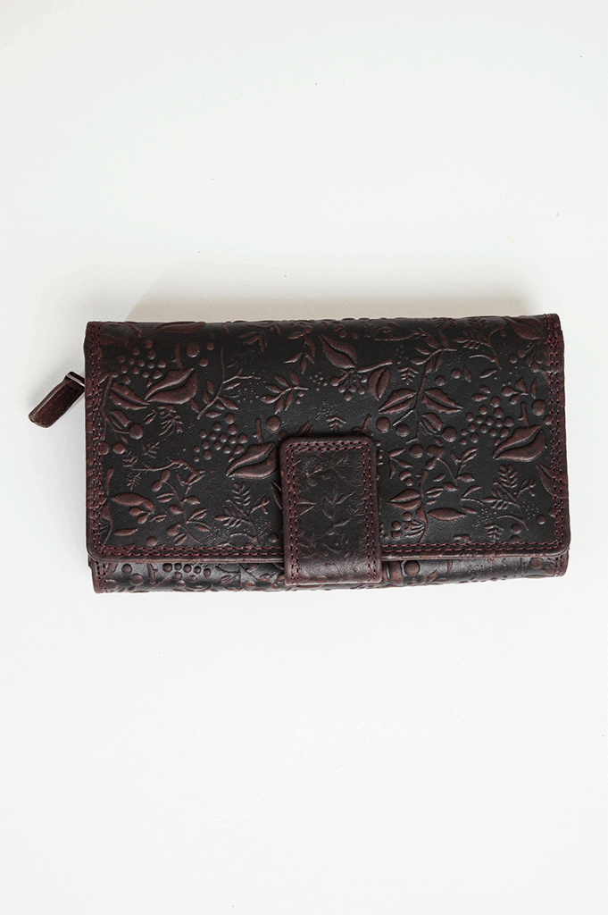 Adrian Klis 100 Flower Genuine Leather Wallet for Women - Elegant Purple Burgundy Design - Perfect for Everyday Use, Travel & Gift Giving