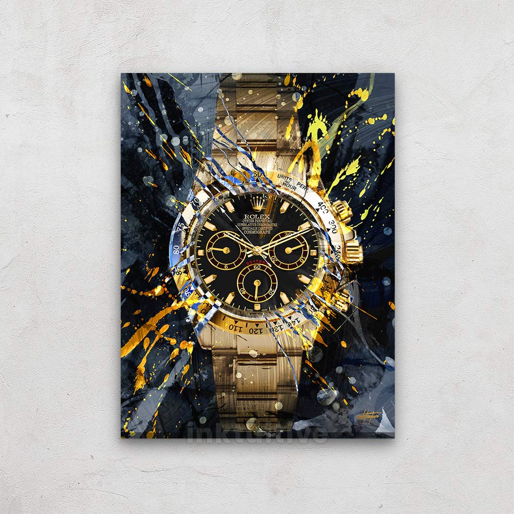 Inktuitive 'Perpetual Time' Motivational Canvas Wall Art - 24x18 Inch Rolex Watch Framed Print, Premium Canadian Timber Frame, Easy Hang - Perfect for Living Room, Office & Home Decor Inspiration
