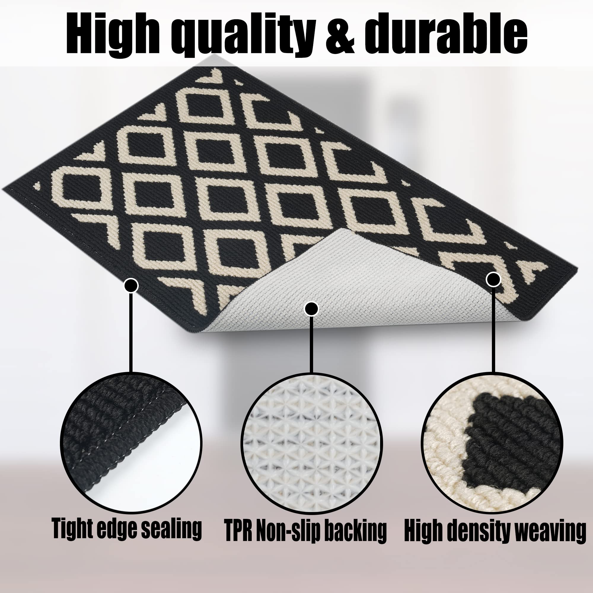 32x40 Inch Non-Slip Indoor Outdoor Welcome Doormat - Machine Washable Low Profile Entrance Rug for Front Door, Entryway - Black & White - Perfect for Home, Office, Apartment & Patio Use