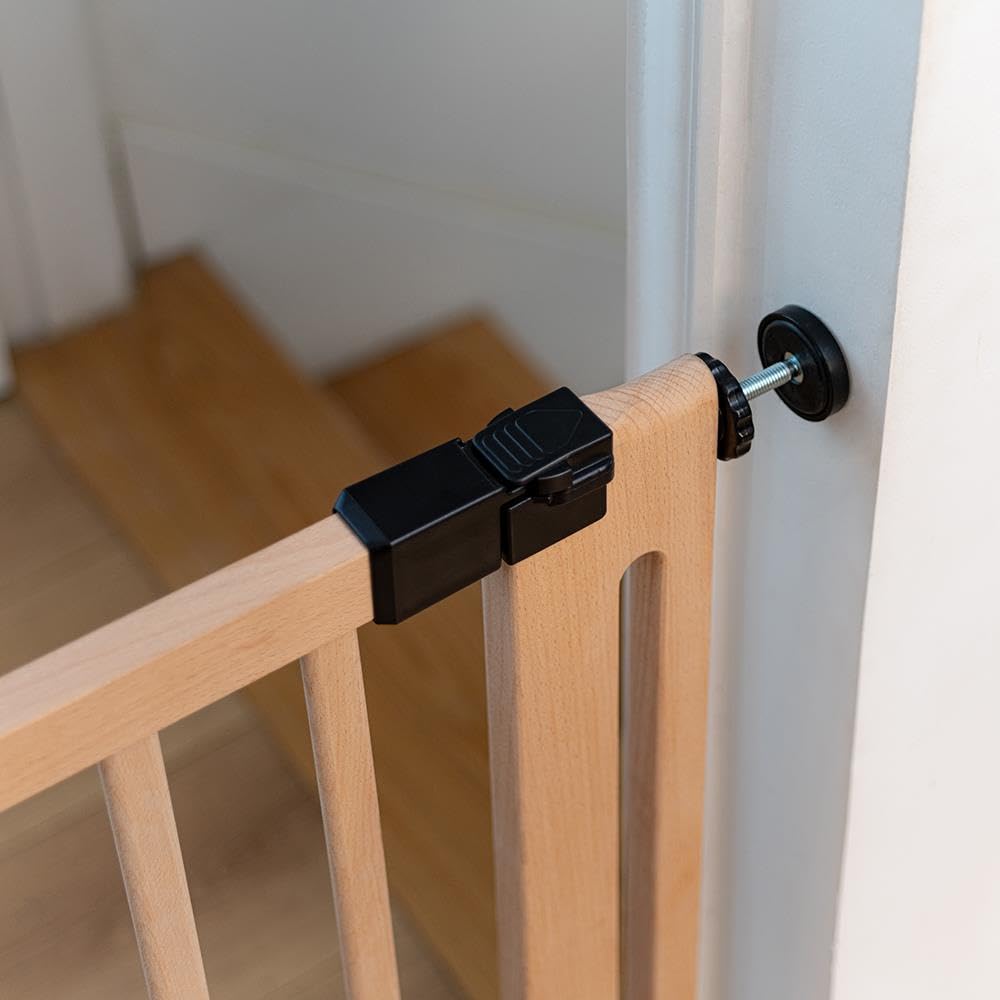 Natural Wooden Dog Gate for Extra Wide Doorways (95cm-103cm) | Pressure Fit Safety Gate for Puppies, Dogs & Pets (73cm Wide) | Stylish & Easy Installation | Perfect for Hallways, Stairs & Large Openings