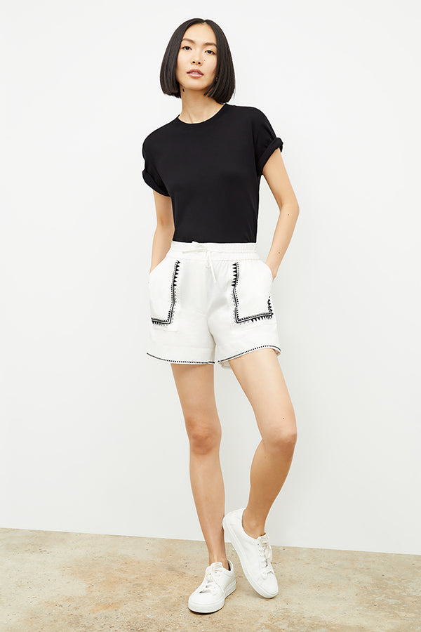 Adina Women's Short Sleeve Poplin Shirt with Embroidery Details - White | Casual Summer Top for Office & Outdoor Activities
