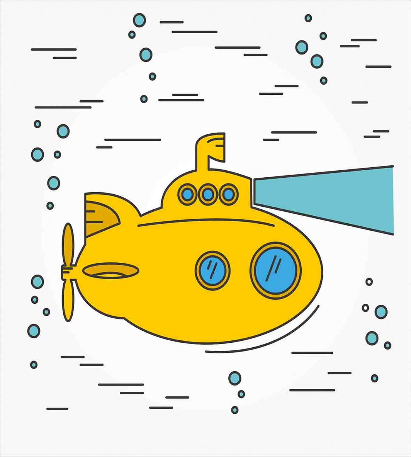 Ambesonne Yellow Submarine Duvet Cover Set - Queen Size 2-Piece Ocean Nautical Theme with Underwater Bubbles & Porthole Design, Includes 2 Duvet Covers & 4 Pillowcases (White, Yellow, Blue) - Perfect for Kids' Rooms, Beach Themed Bedrooms & Nautical Decor