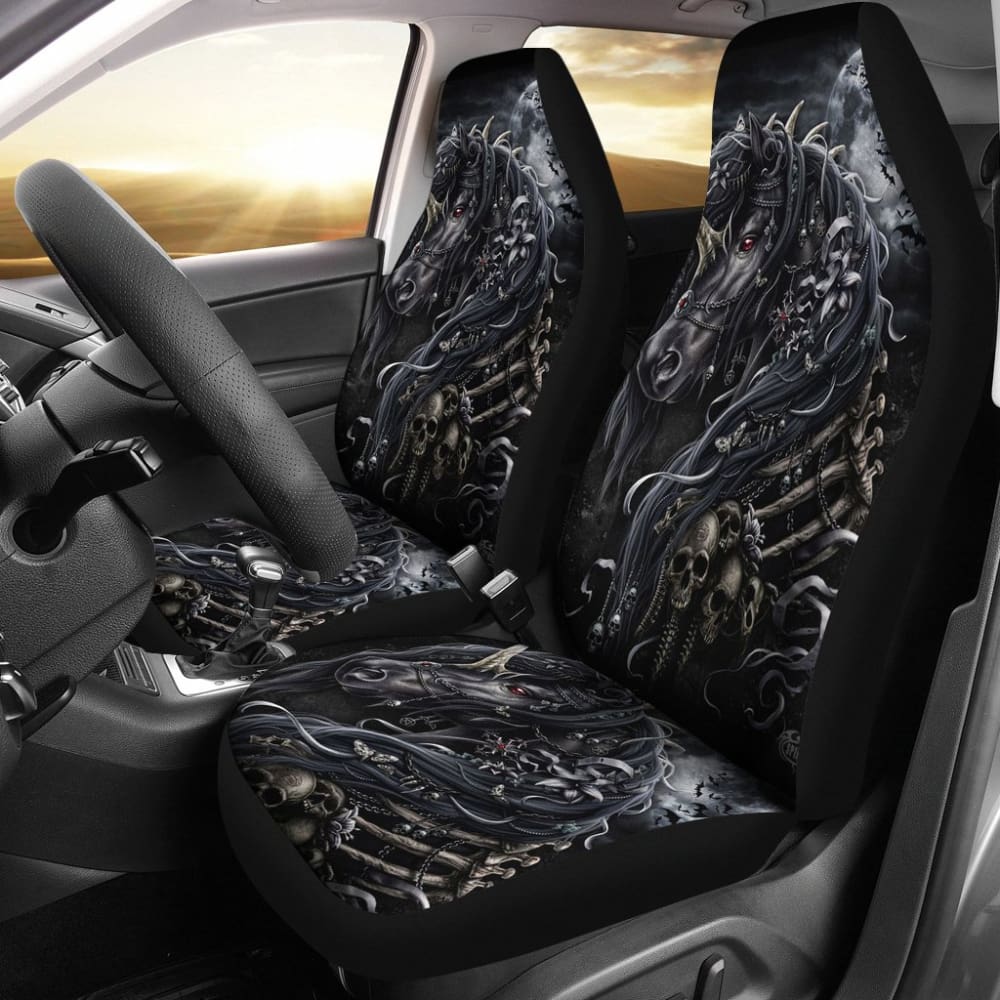 2 Pcs Sugar Skull Horse Car Seat Covers - Unique Mexican Style Design for Cars, Trucks & SUVs - Perfect for Day of the Dead Decor & Automotive Accessories