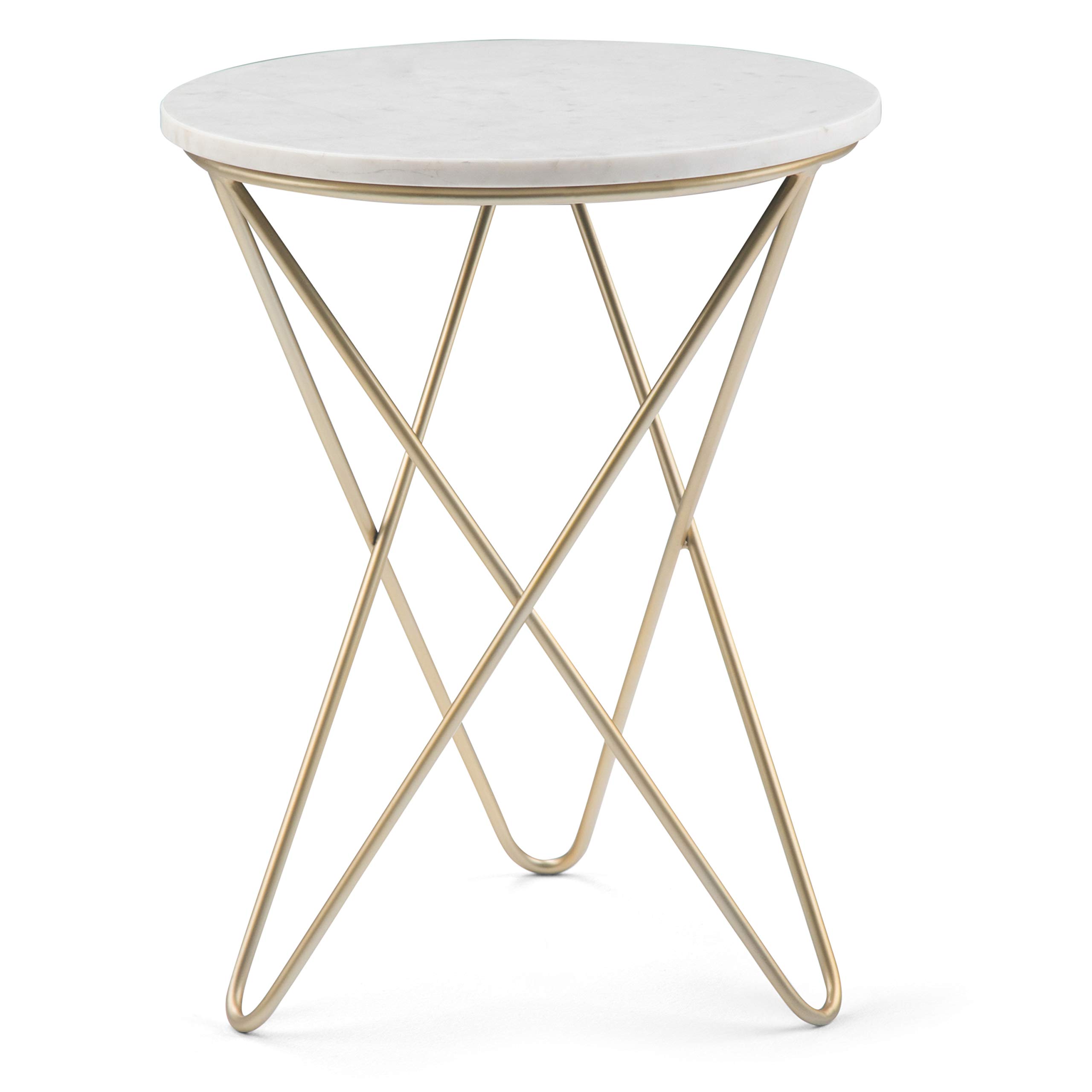 SIMPLIHOME Gabon Modern 18-inch Wide White & Gold Metal Accent Side Table - Nightstand for Living Room, Bedroom, Office | Small End Table for Sofa, Chair, Reading Nook