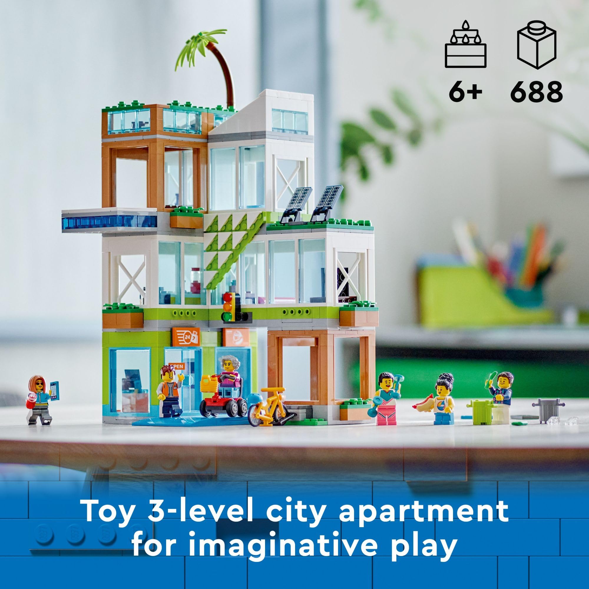 LEGO My City Apartment Building 60365 Toy Set - 3-Storey Modular Building with Mobility Scooter, Bike & 6 Minifigures for Creative Play | Perfect Gift for Kids Ages 6+ | Great for City-Themed Roleplay & Storytelling Adventures