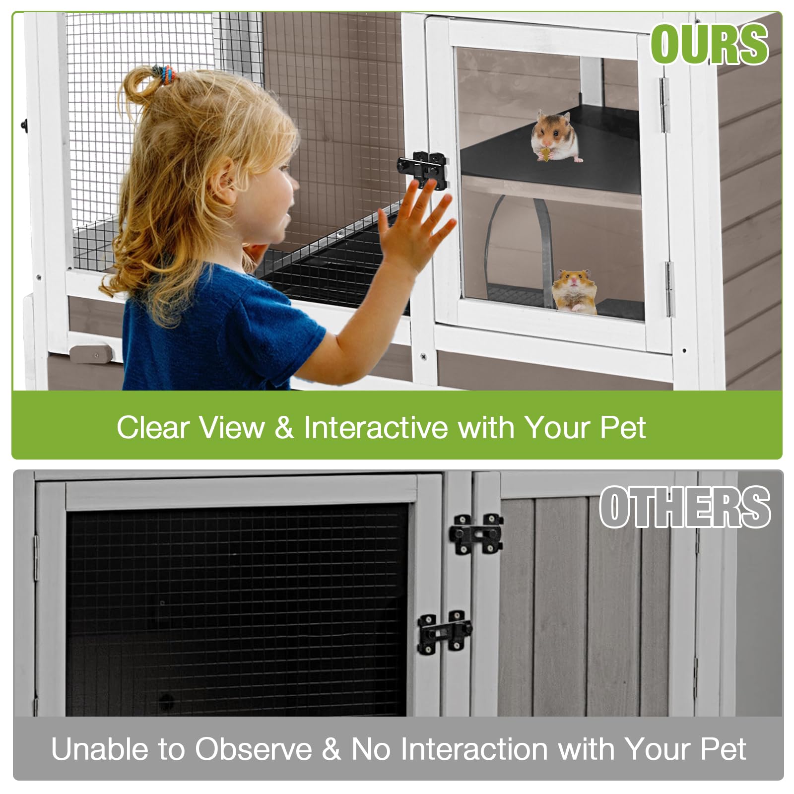 Premium Wooden Guinea Pig Cage - 2-Story Indoor Rabbit Hutch with Pull-Out Tray & Chew-Proof Wire Mesh | Small Animal Habitat for Hamsters, Rabbits | Perfect for Home, Nursery, or Classroom (Brown)