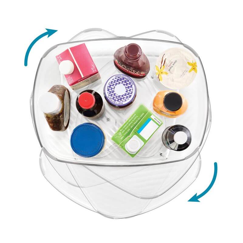 360° Rotating Rectangular Fridge Organizer Turntable - Space Saving Lazy Susan for Refrigerator, Pantry & Kitchen Storage (Great for Condiments, Jars & Snacks)