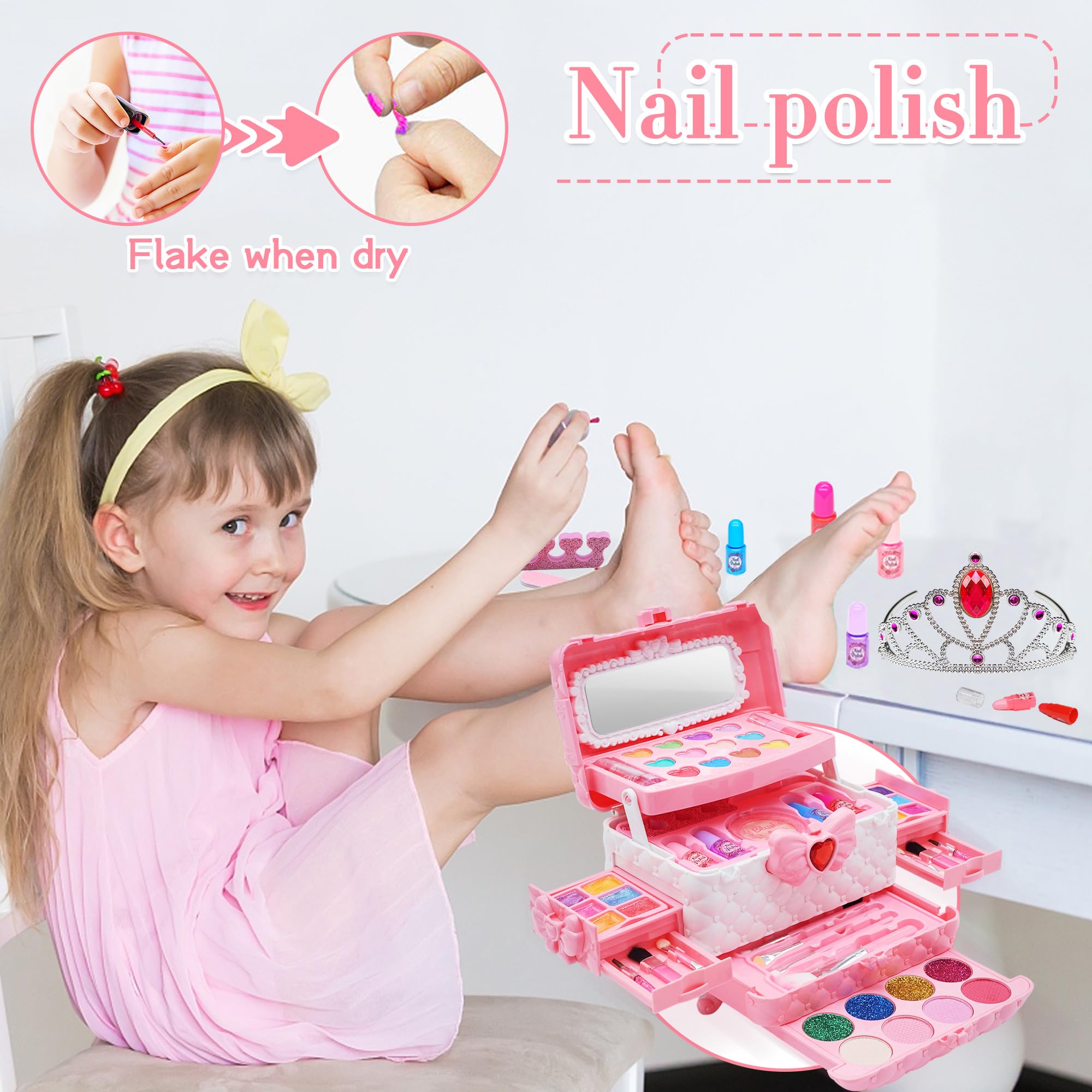 Non-Toxic Washable Kids Makeup Kit for Girls Ages 4-10 - Princess Play Cosmetic Set with Safe & Fun Makeup Toys - Perfect Birthday & Christmas Gift for Toddlers & Little Girls - Great for Pretend Play, Dress-Up & Role-Playing Games