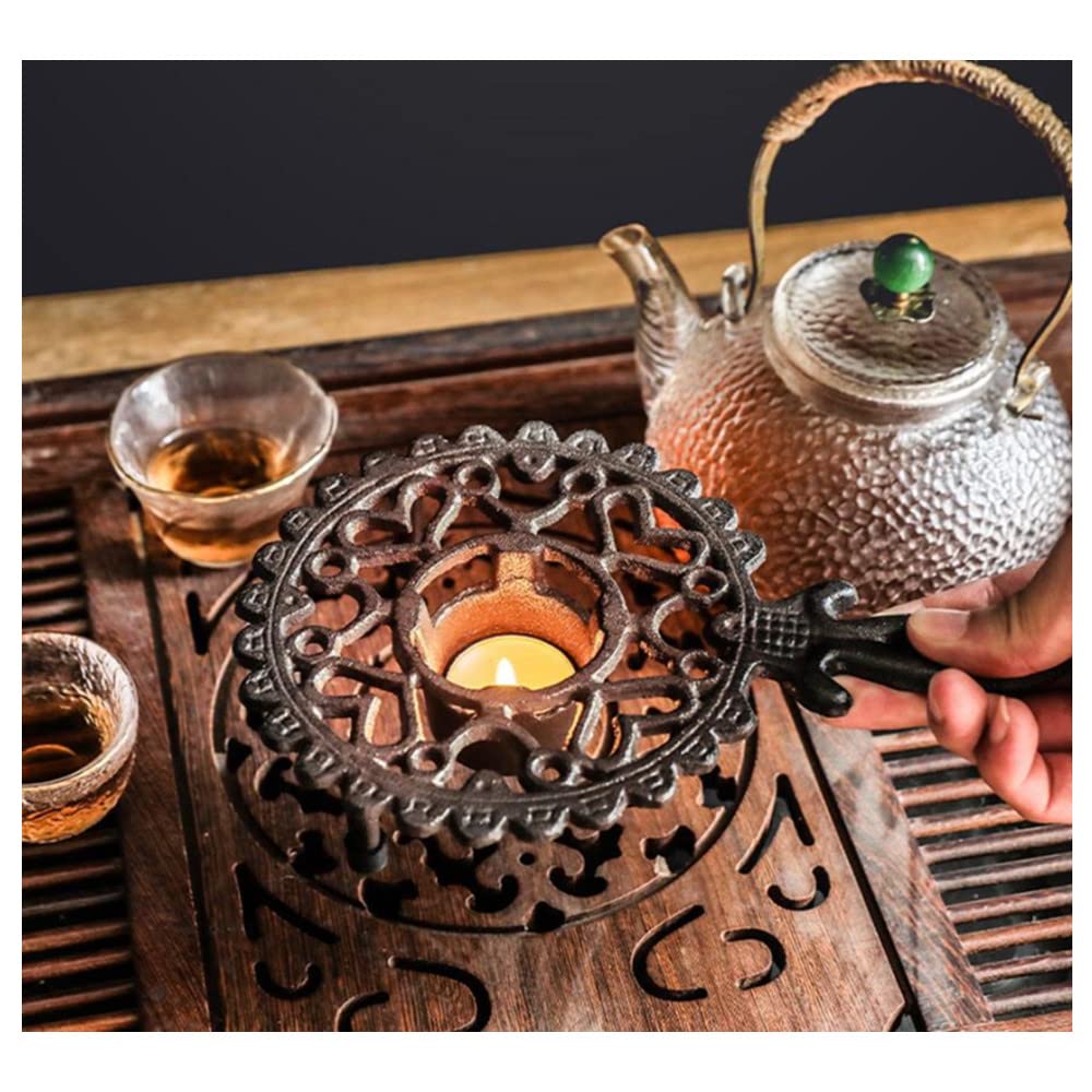 Cast Iron Teapot Warmer with Candle Holder - Heavy Duty & Decorative Trivet for Coffee, Tea, Milk or Food Heating - Perfect for Tea Parties, Cozy Nights and Kitchen Decor