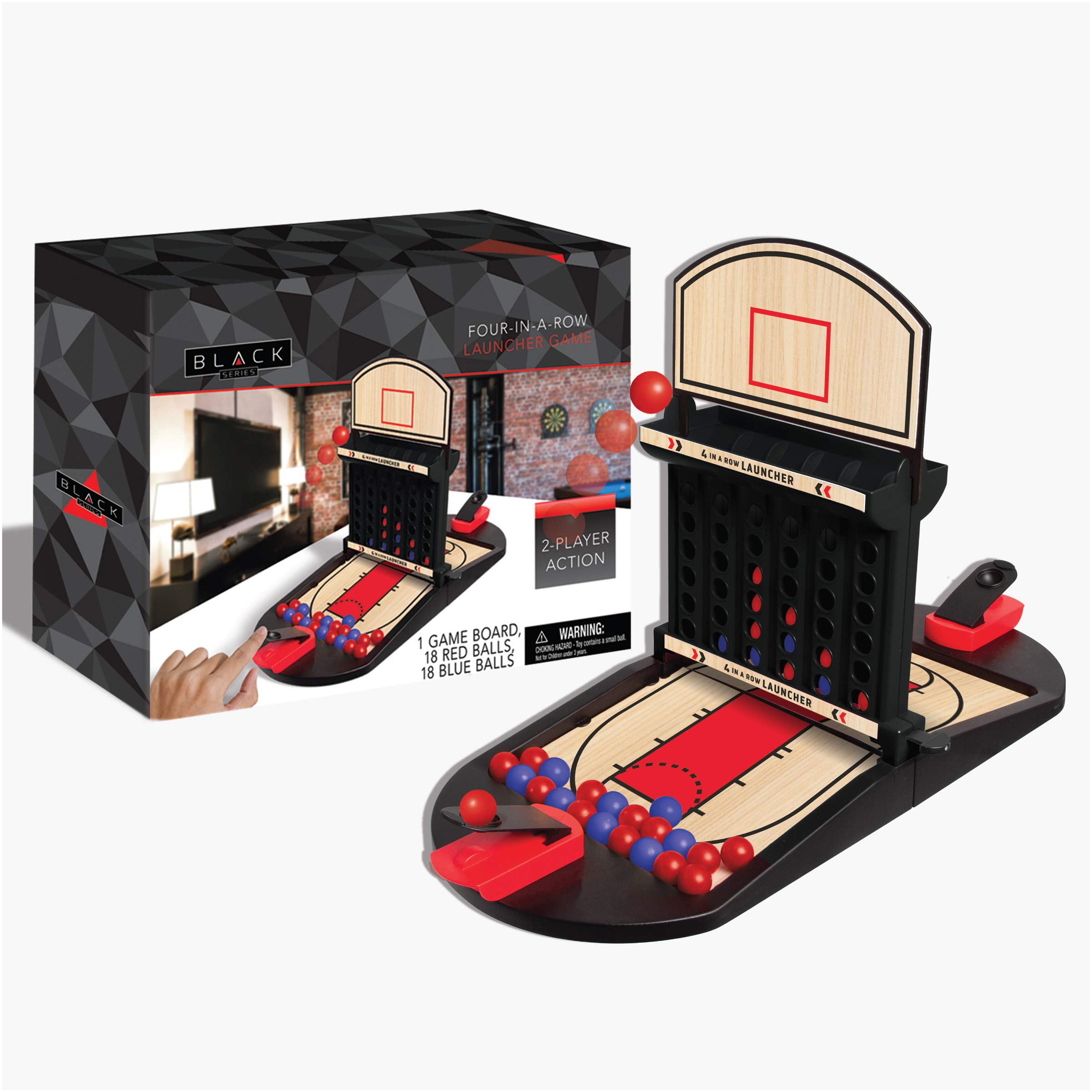 THE BLACK SERIES Four-in-A-Row Launcher Game - 2-Player Connect 4 Board Game Set for Kids & Adults - Fun Indoor/Outdoor Family Activity - Perfect for Parties, Picnics & Game Nights