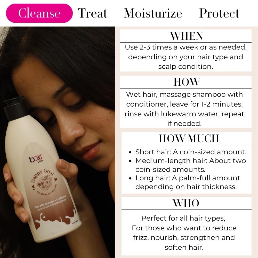 Baes Club Goat Milk 2-in-1 Shampoo & Conditioner with Hydrolyzed Milk Protein & Aloe Vera - Moisturizing Treatment for Dry, Damaged Hair (250ml) | Perfect for Daily Hair Care & Post-Color Treatment