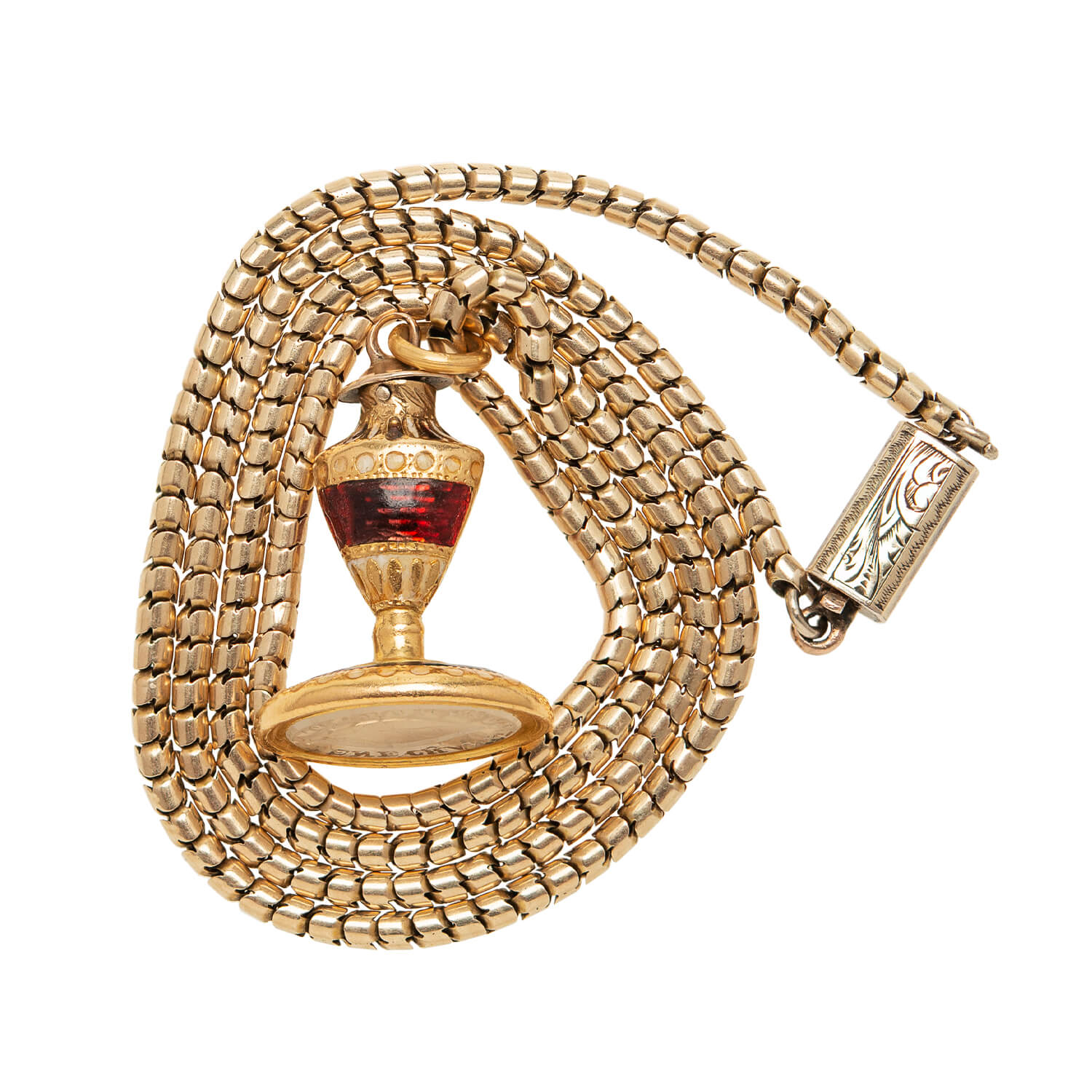 Georgian Petite 18k Gold Quartz Urn Fob Charm with Victorian 9k Gold Snake Chain - Elegant Memorial Jewelry for Ashes Keepsake, Perfect for Necklace Pendant or Pocket Watch Accessory