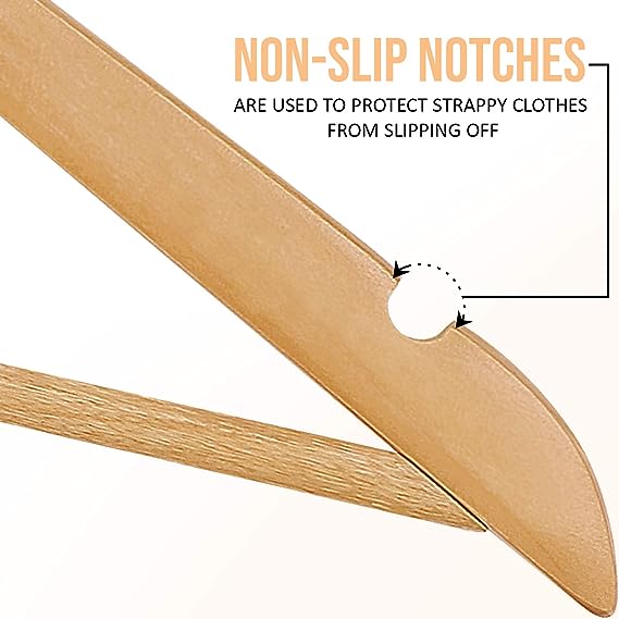 Premium RhinoRack Wooden Clothes Hangers - Natural Wood Closet Organizers for Suits, Dresses & Coats - Space Saving Hangers for Home, Office & Hotel Use