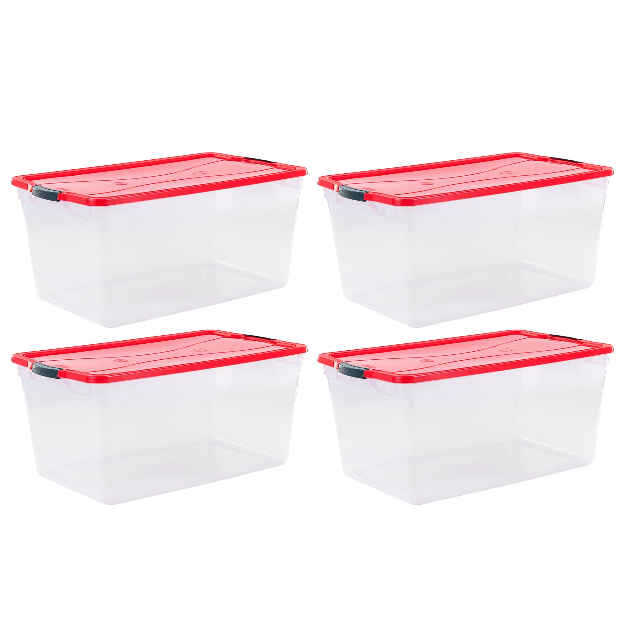 Rubbermaid Clear Plastic Holiday Storage Bins with Latching Lids & Handles - 4 Pack Organizer Totes for Christmas Decorations, Seasonal Items & Office Supplies - Perfect for Home Storage, Garage Organization & Workplace Use