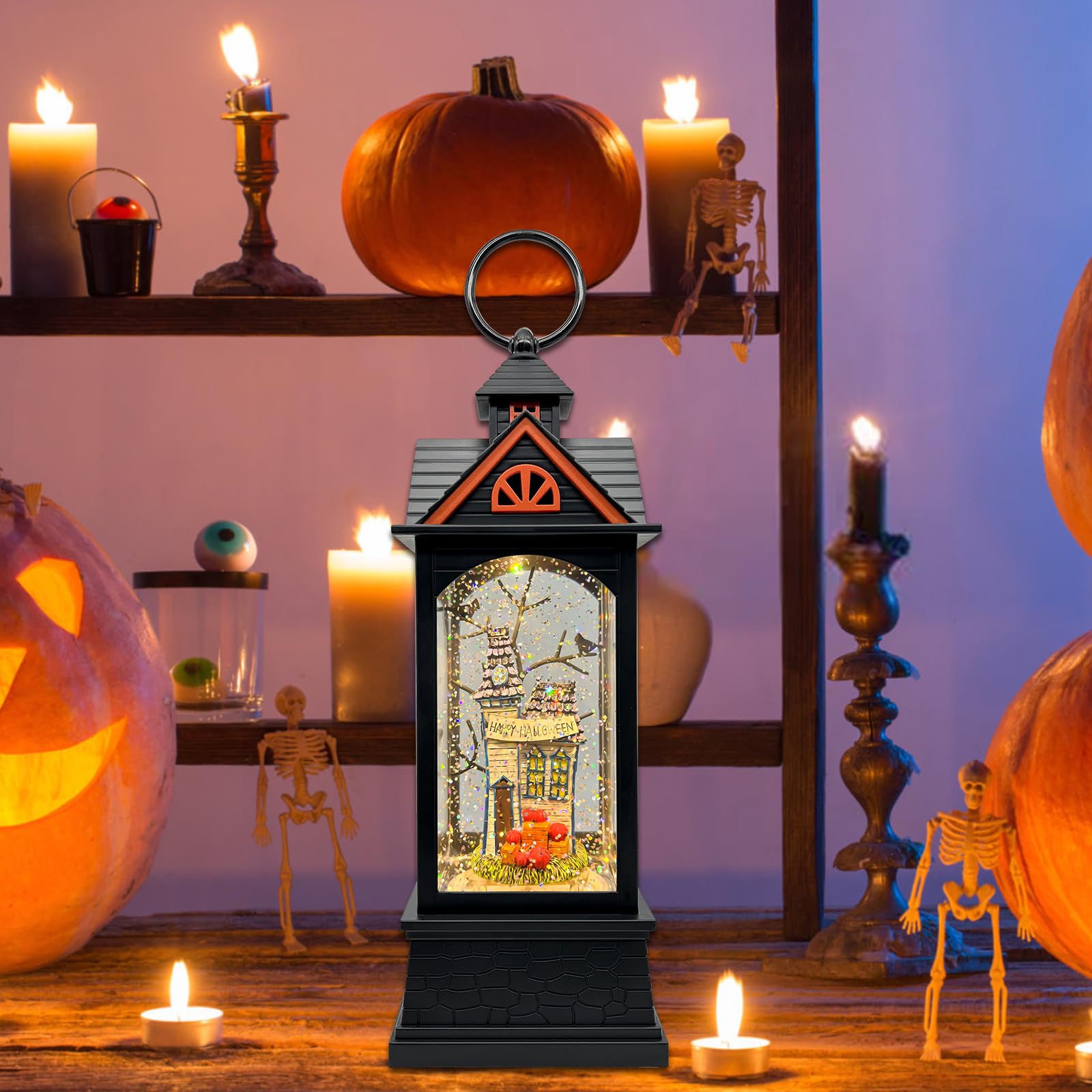Halloween Snow Globe Lantern with 6-Hour Timer - USB & Battery Powered Spooky Decor for Halloween Parties, Indoor Festive Lighting, Haunted House & Trick-or-Treat Scene Decoration