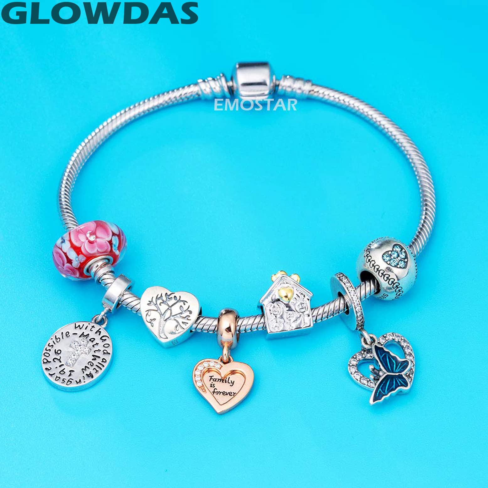 Rose Gold & 925 Sterling Silver Family Charm Bracelet - Double Heart & Tree of Life Pendant - Perfect Gift for Mother's Day, Christmas, Sister & Mama - Ideal for Family Gatherings, Special Occasions & Everyday Wear