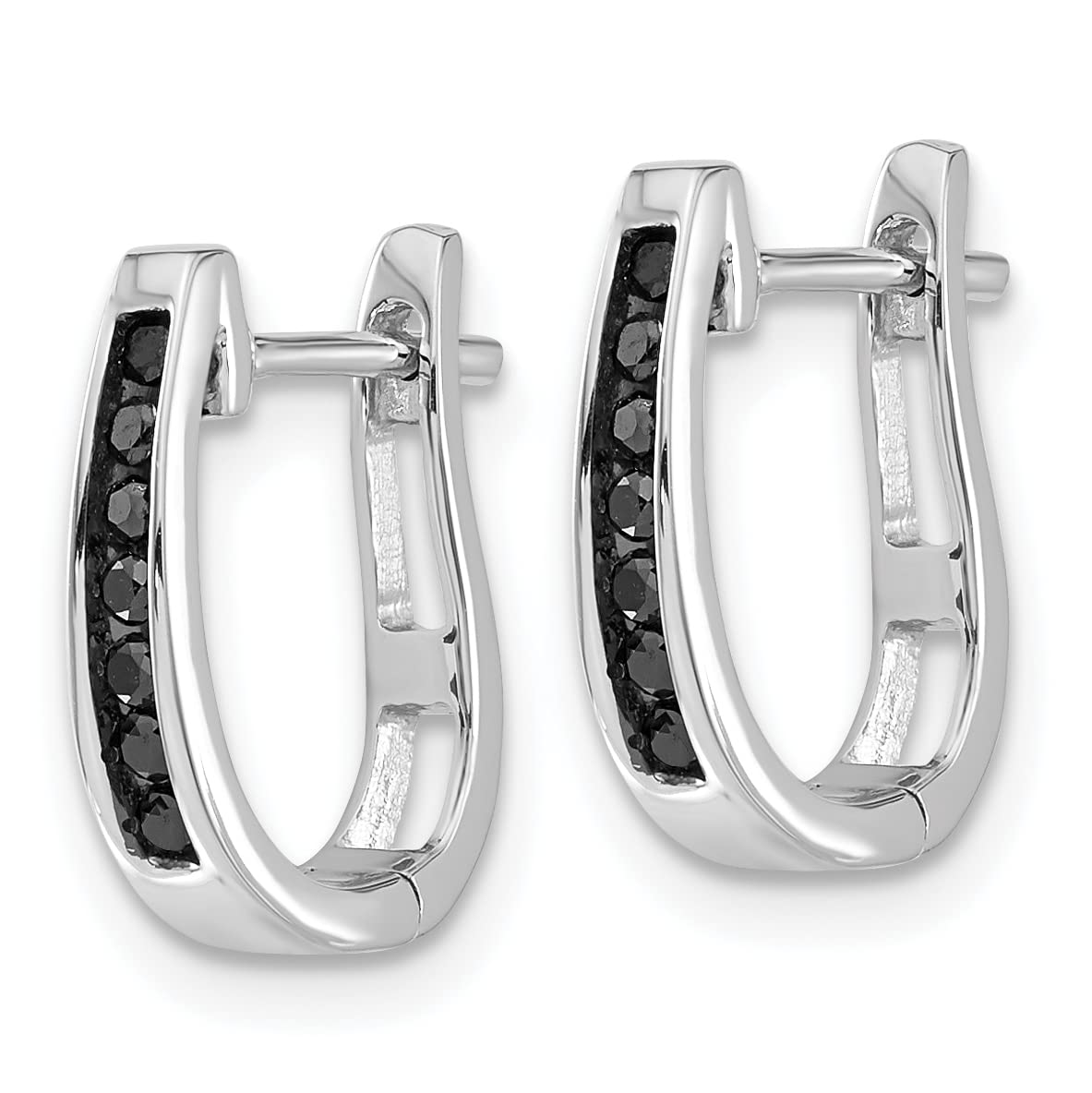 14K Solid White Gold Black Diamond 3mm Hinged Huggie Hoop Earrings for Women - Elegant Small Hoops for Everyday Wear, Date Night & Special Occasions