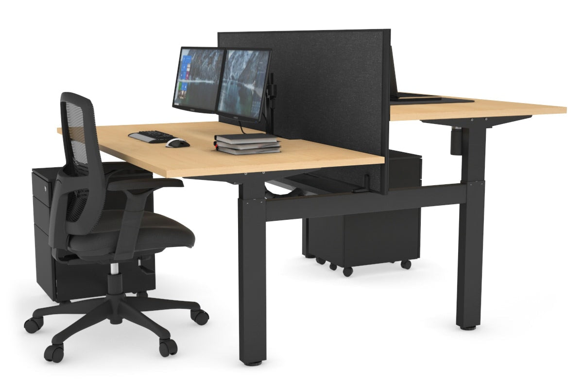 Adjustable Height 2-Person H Bench Workstation with Black Frame - 1600L x 800W with Cable Management | Perfect for Office, Home Workspace & Collaborative Environments