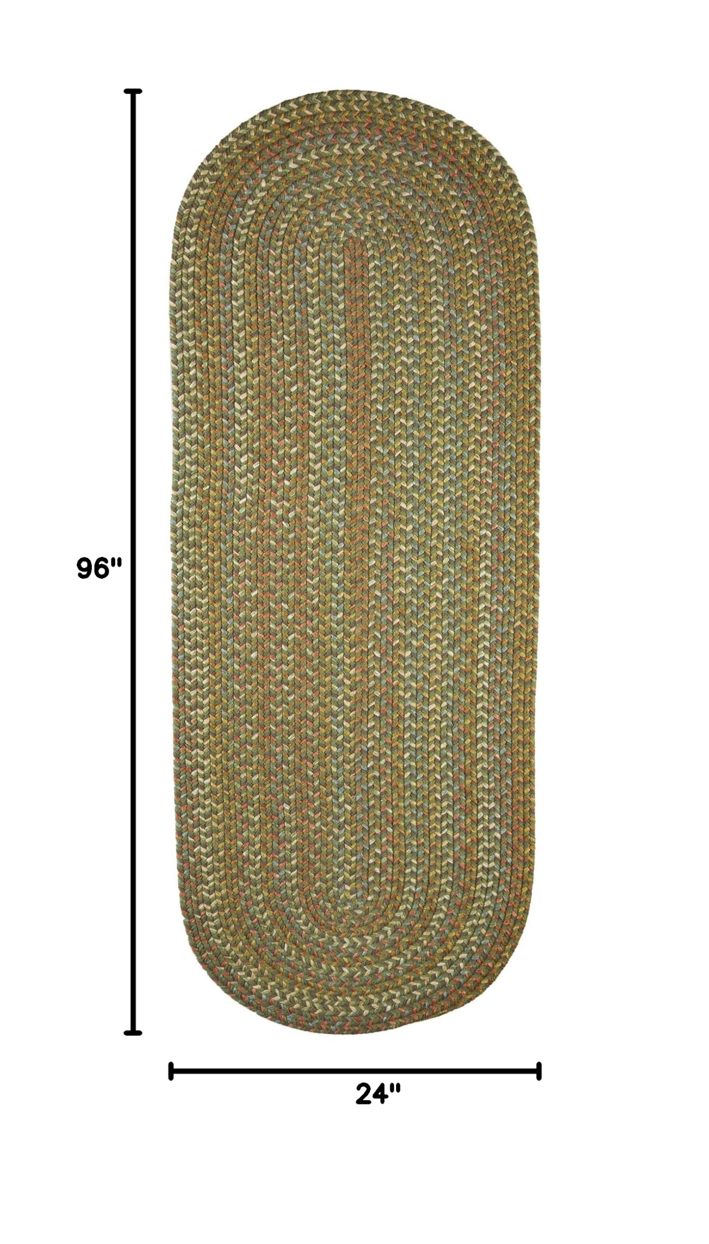 Super Soft Confetti Braided Traditional Area Rug - Olive Green 2' x 8' Runner for Hallway, Kitchen & Entryway - Non-Slip Washable Floor Mat
