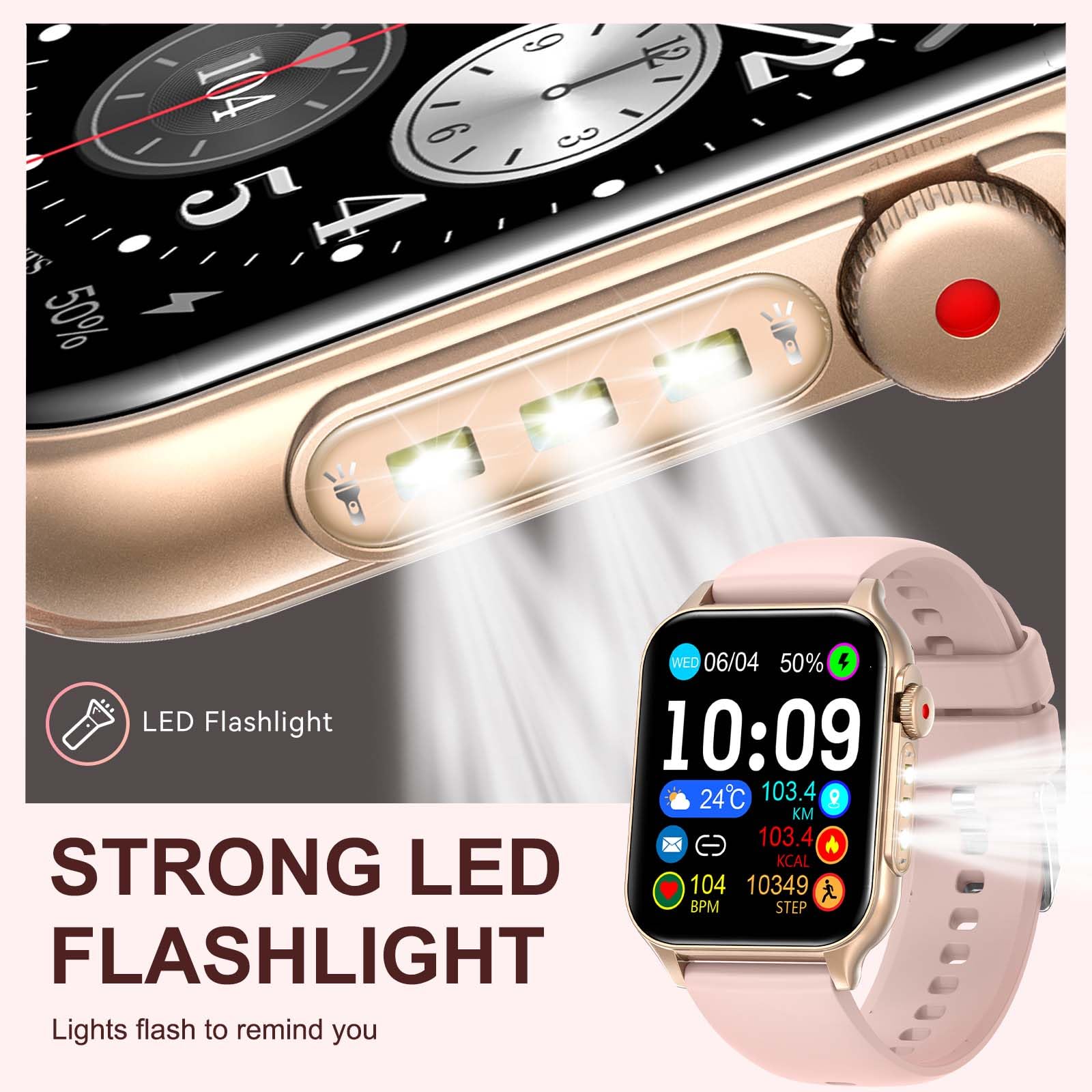 Smart Watches for Women with LED Flashlight - 1.96