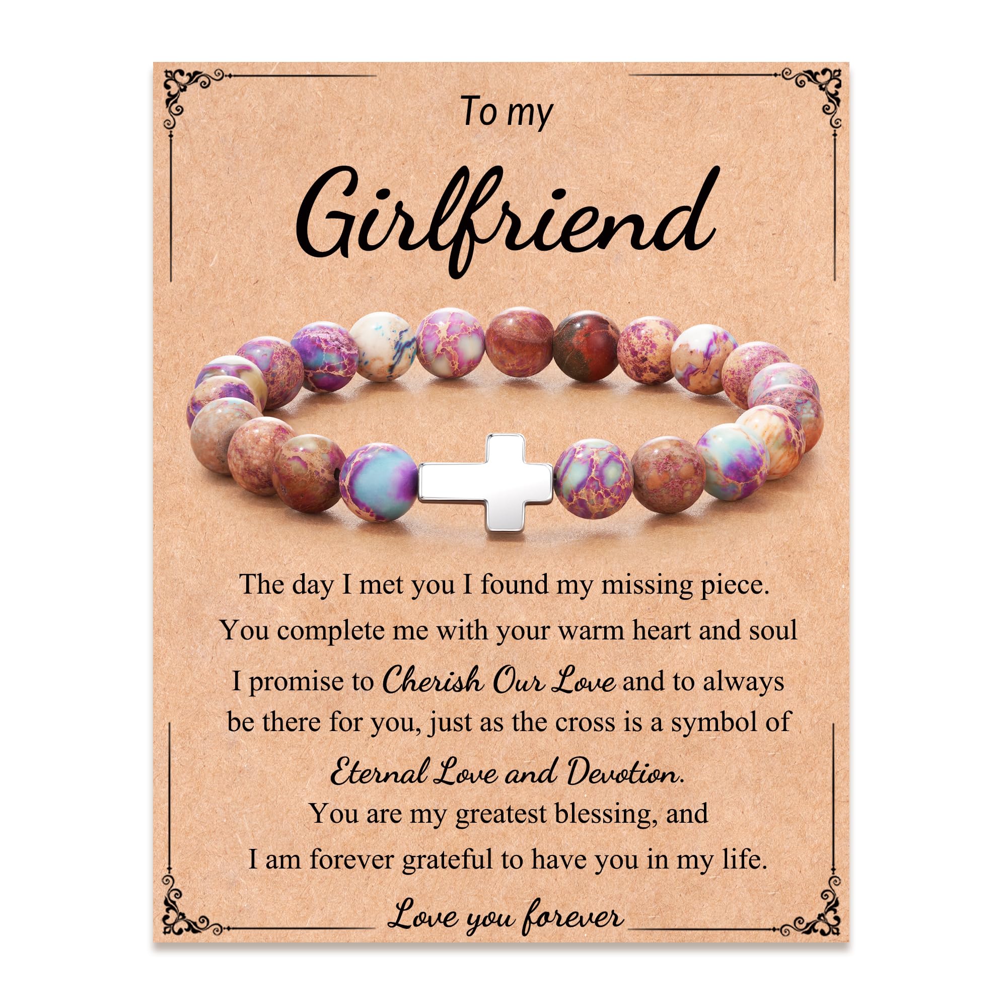 Natural Stone Cross Bracelets for Women - Elegant Religious Jewelry Gifts for Grandma, Mom, Aunt, Daughter, Sister & Niece | Perfect for Birthday, Christmas, Baptism & Daily Faith Inspiration