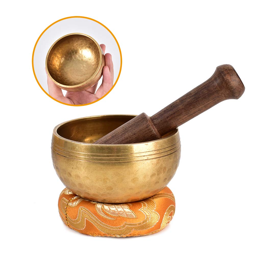 Authentic Tibetan Singing Bowl Set - Handcrafted Meditation Bowl for Yoga, Mindfulness & Relaxation with Premium Gold Silk Pouch - Perfect for Yoga Studios, Meditation Spaces & Home Decor