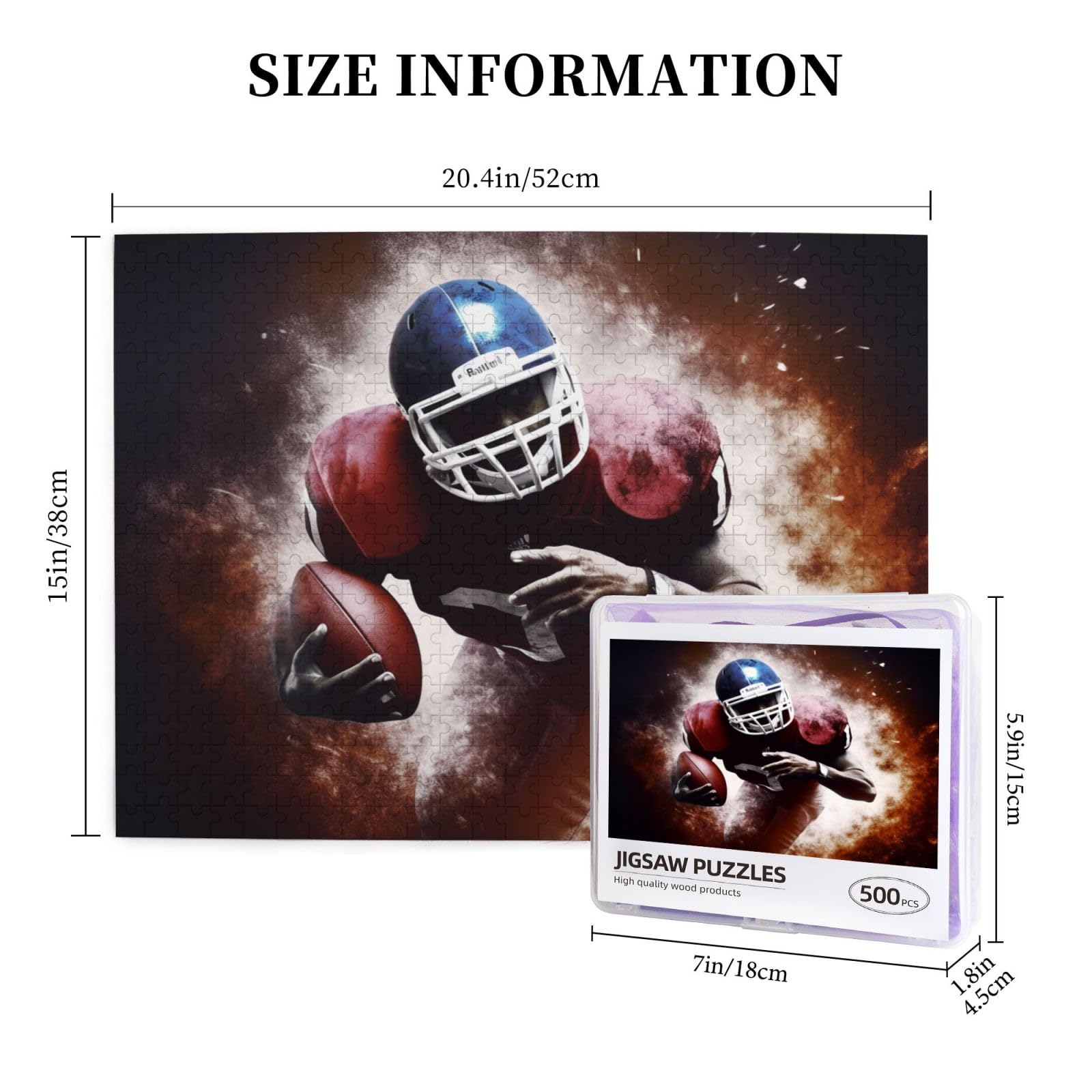 500-Piece American Football Jigsaw Puzzle - Personalized Wooden Photo Puzzle for Adults - Classic Family Game for Wedding, Birthday & Valentine's Day Gifts (20.4