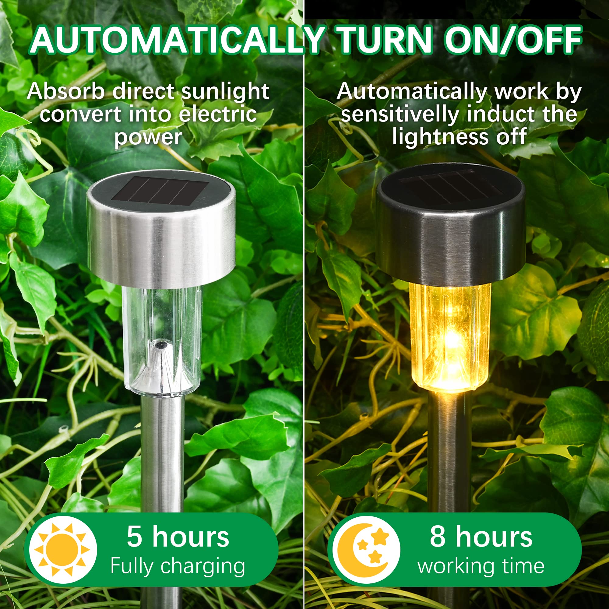 SOLPEX 12 Pack Solar Pathway Lights Outdoor, Waterproof Stainless Steel LED Landscape Lighting - Warm White for Garden, Patio, Lawn, Yard, Driveway | Energy-Efficient Solar Walkway Lights for Nighttime Safety & Ambience