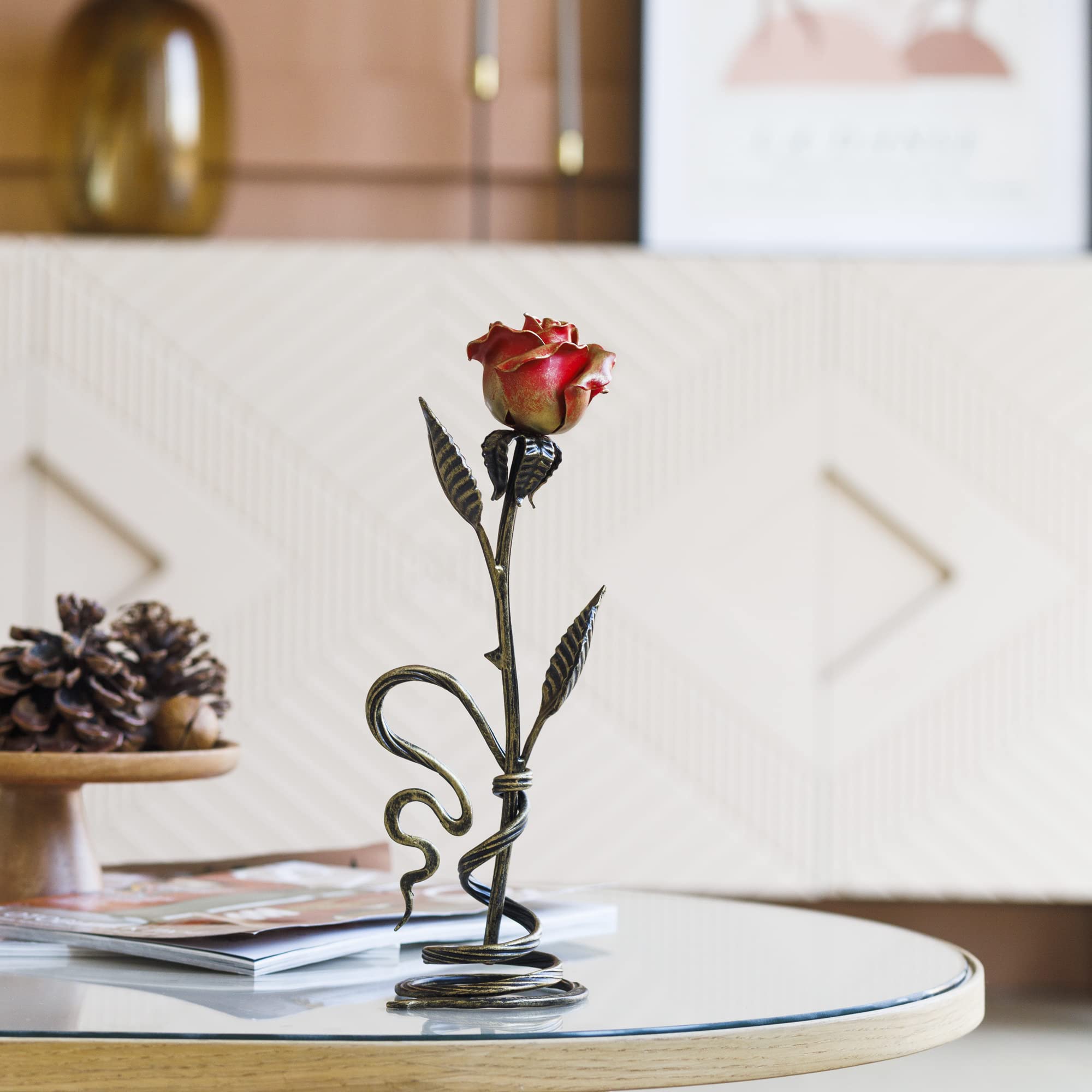 Custom Engraved Red Iron Rose - Handmade Metal Flower Gift for Anniversary, Valentine's Day & Home Decor | Personalized Romantic Keepsake for Couples