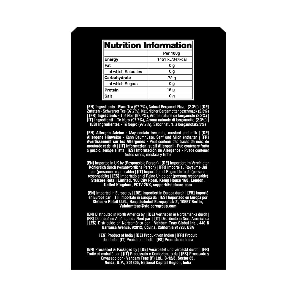 VAHDAM Earl Grey Black Tea Bags (100 Count) - Medium Caffeine, Non-GMO, Gluten Free, Citrus Bergamot Flavor | Resealable Ziplock Pouch for Freshness | Perfect for Office, Home & Gifts | Plant-Based Tea Bags