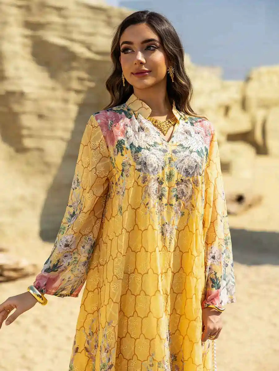 Elegant Eid Dress for Women - Embroidered Caftan Kaftan with Floral Print #25463 | Perfect for Eid Celebrations, Weddings & Special Occasions