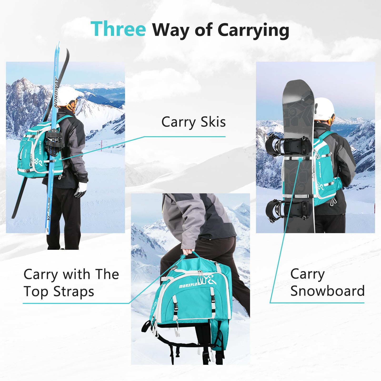 Waterproof 65L Padded Ski Boot Bag - Durable Ski Travel Backpack for Boots, Gear & Accessories | Perfect for Ski Trips, Mountain Adventures & Winter Sports Travel
