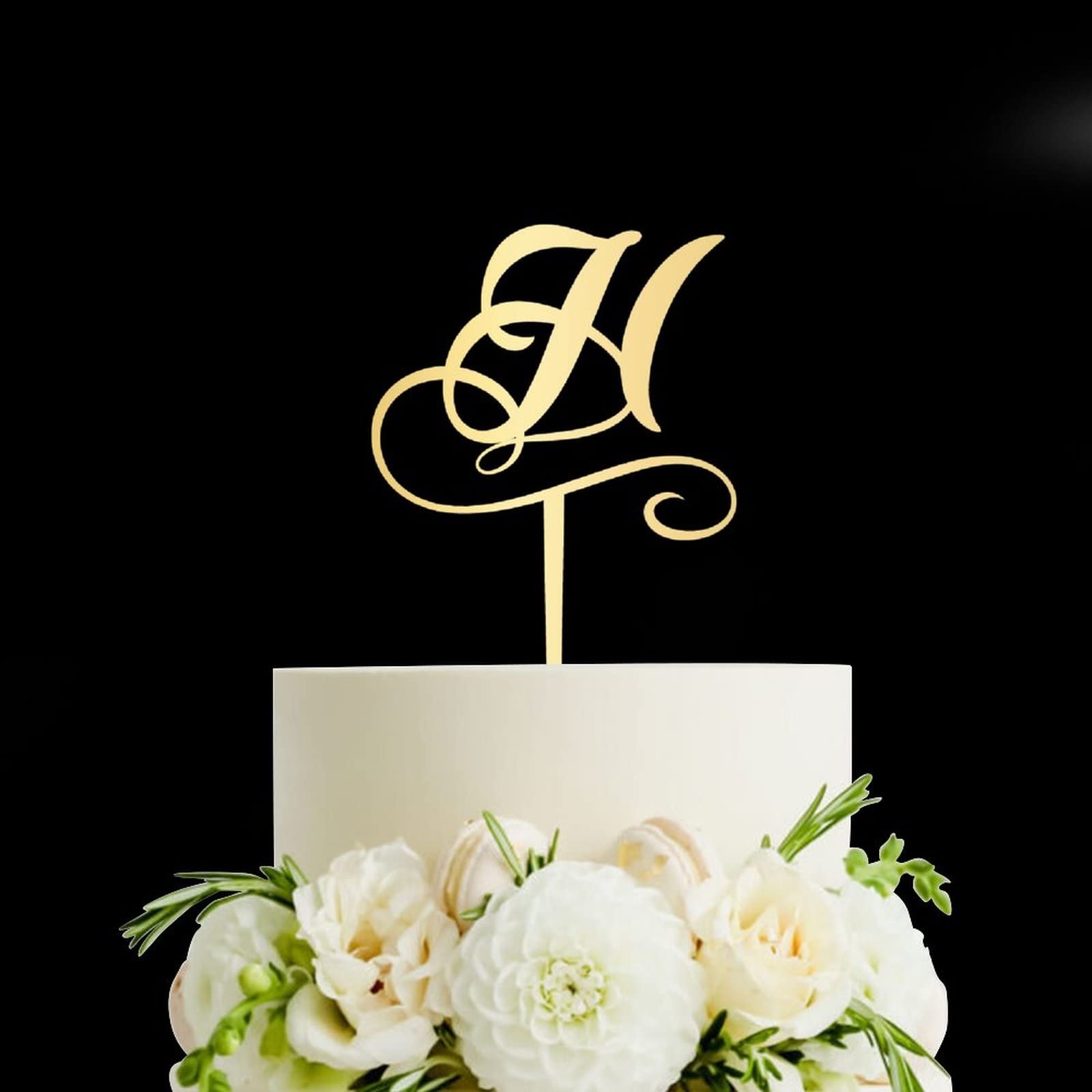 Personalized Gold Acrylic Monogram Cake Topper - Letter H Wedding Cake Decoration for Rustic Weddings, Birthdays & Parties - Custom Initials for Elegant Celebrations