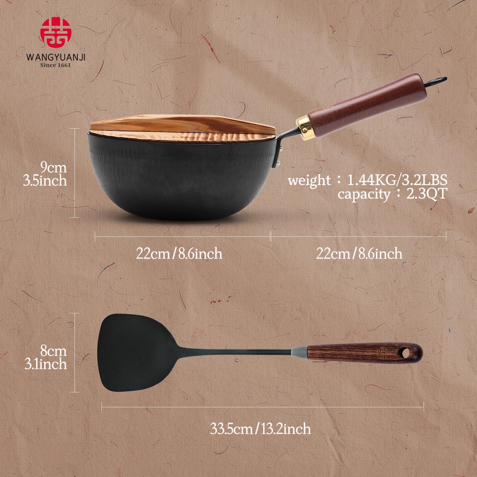 Premium 8.6-Inch Cast Iron Wok Pan with Lid & Spatula - Flat Bottom Non-Stick Stir Fry Skillet for Gas, Induction & Electric Stoves - Perfect for Asian Cooking, Home Kitchen & Restaurant Use