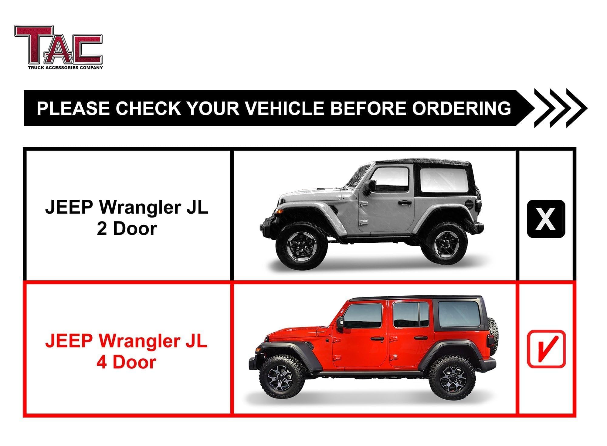 TAC Sidewinder Running Boards for Jeep Wrangler JL 4 Door - Black Off-Road Steps for 2018-2025 Models | Perfect for Off-Roading & Daily Use