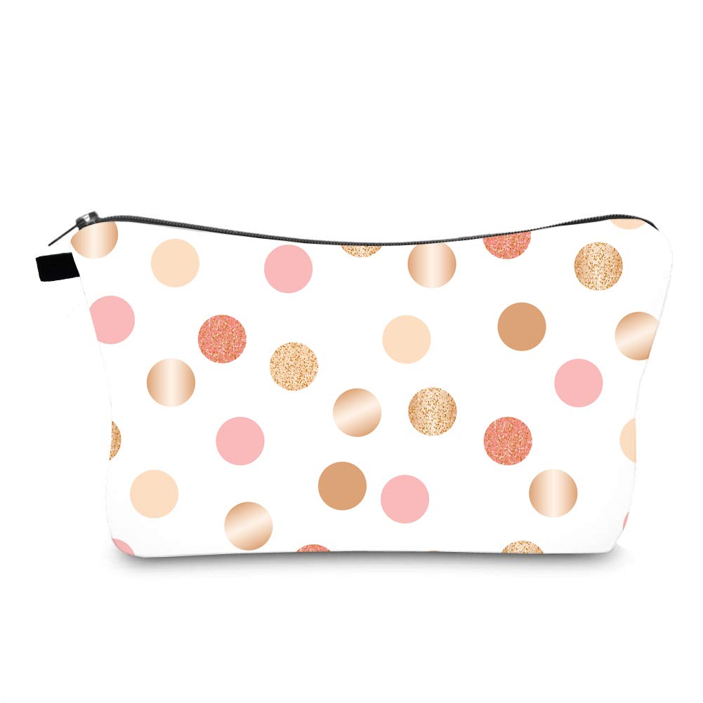 Waterproof Small Makeup Bag for Women - Travel Cosmetic Organizer with Pink Polka Dots | Perfect Toiletry Case for Girls Gifts, Gym, Vacation & Daily Essentials Storage