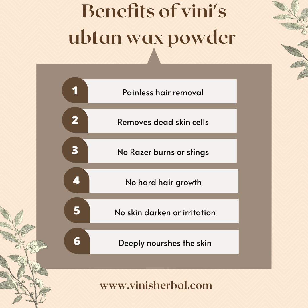 Vini's Herbal Natural Hair Remover Powder - Painless Hair Removal for Body, Hands & Legs | Sulfate & Paraben Free | 100g | Gentle at-Home Hair Removal for Smooth Skin