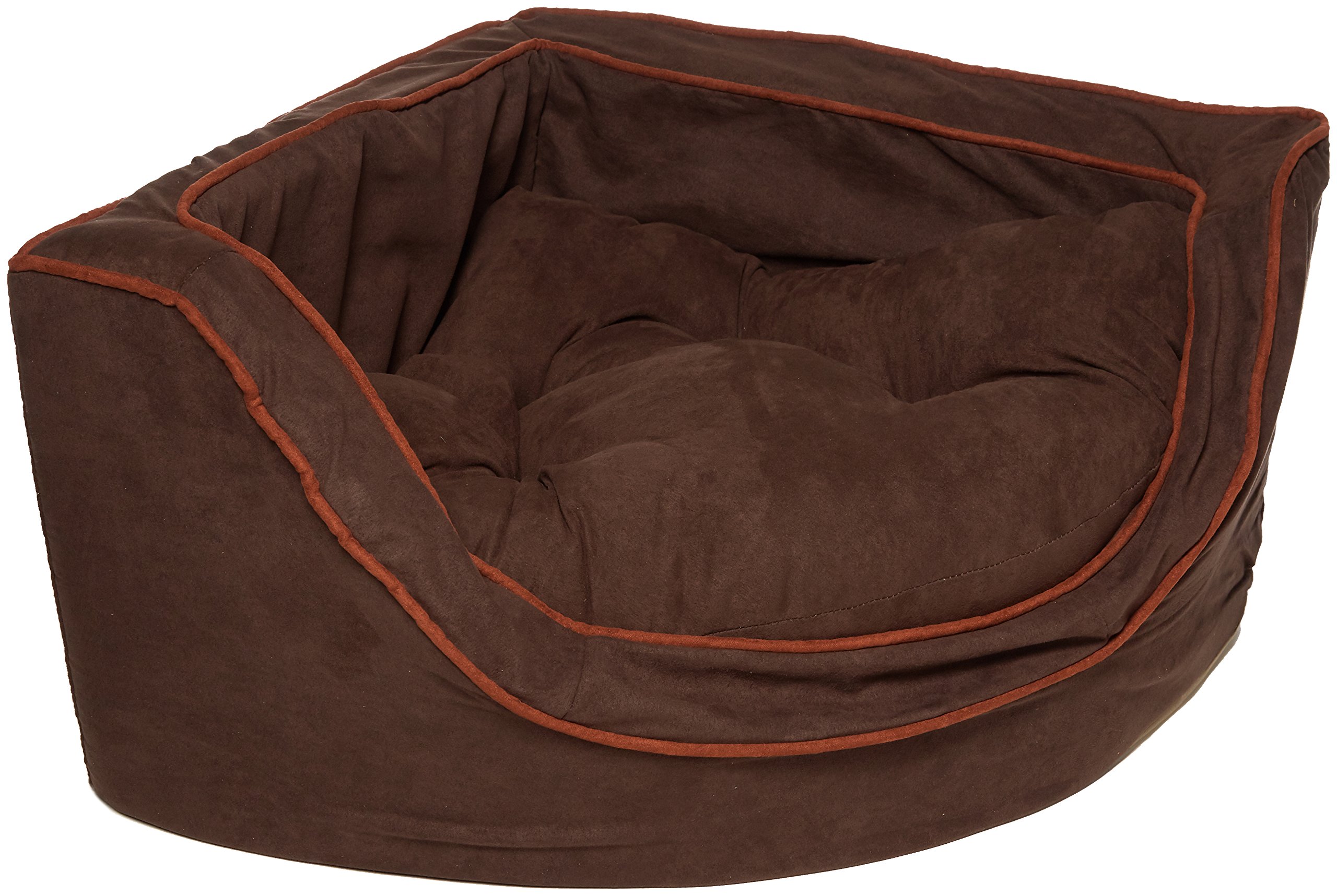 Premium Snoozer Luxury Corner Pet Bed for Small Dogs & Cats - Soft Plush Hot Fudge Brown & Cafe Beige - Cozy Comfort for Living Room, Bedroom & Pet-Friendly Spaces